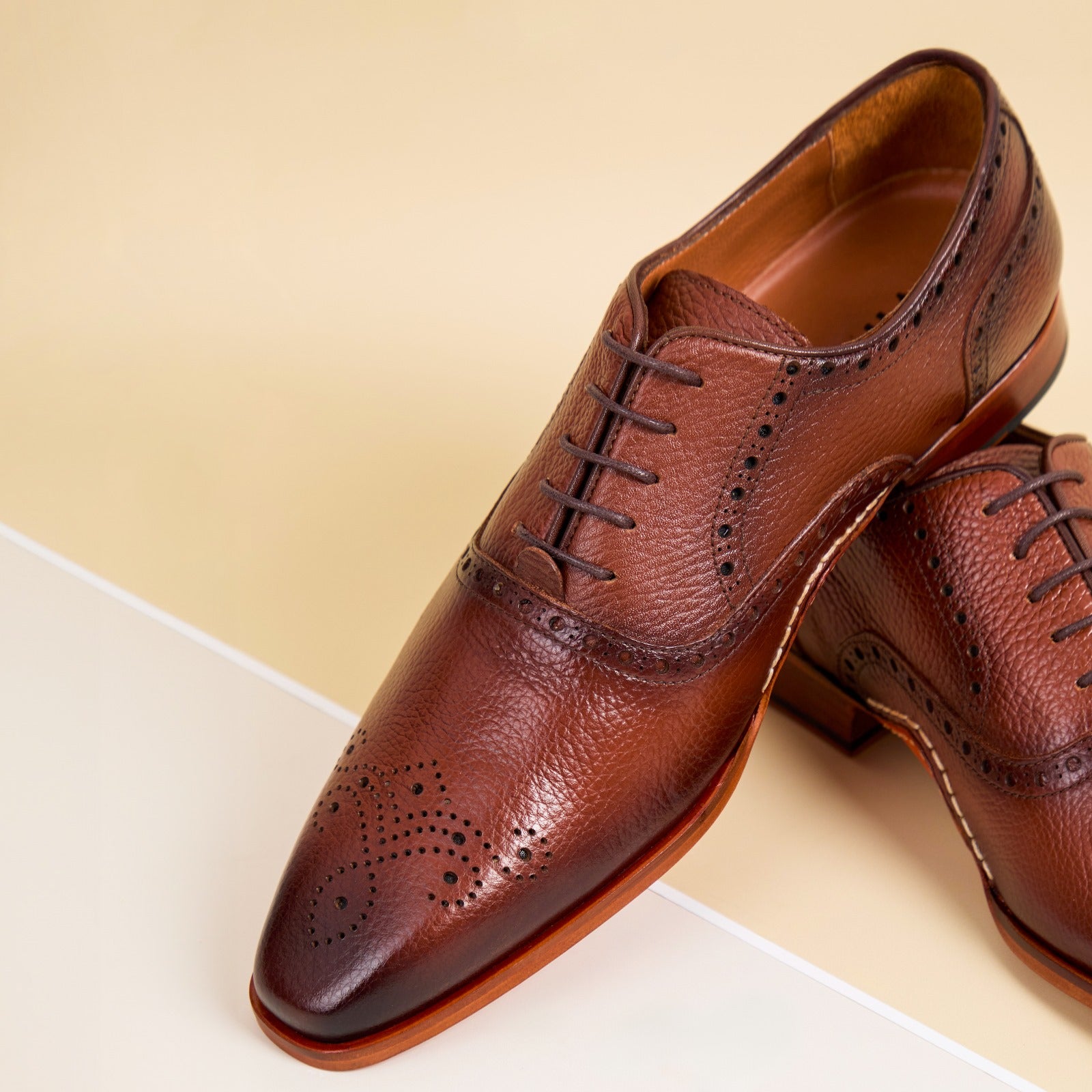 The Draco Handmade Tan Semi Brogue Oxford Shoe Fine Craftsmanship