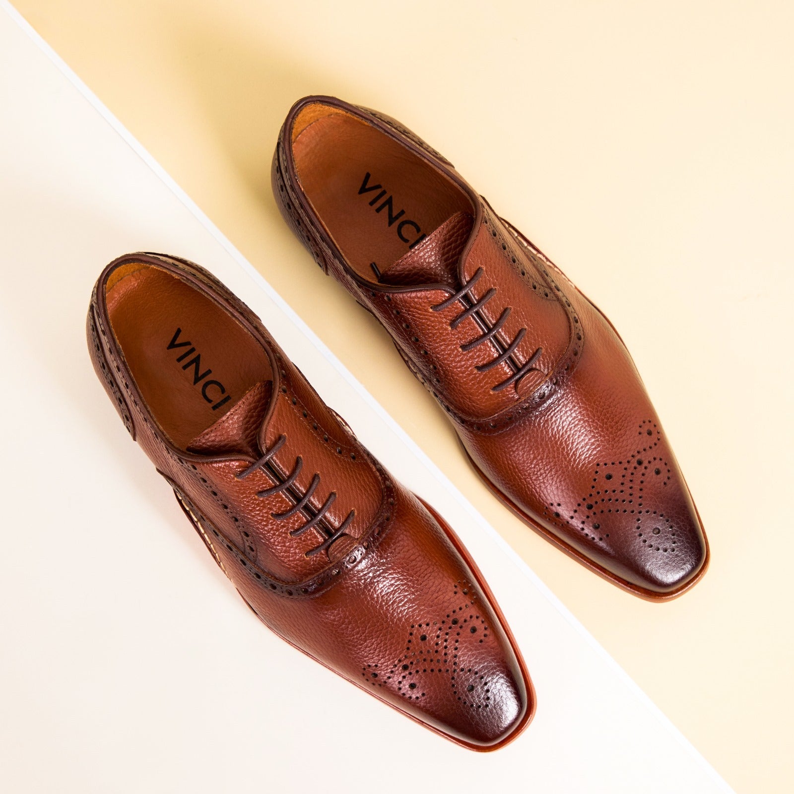 The Draco Handmade Tan Semi Brogue Oxford Shoe Fine Craftsmanship