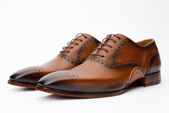 The Draco Handmade Tan Semi Brogue Oxford Shoe Fine Craftsmanship