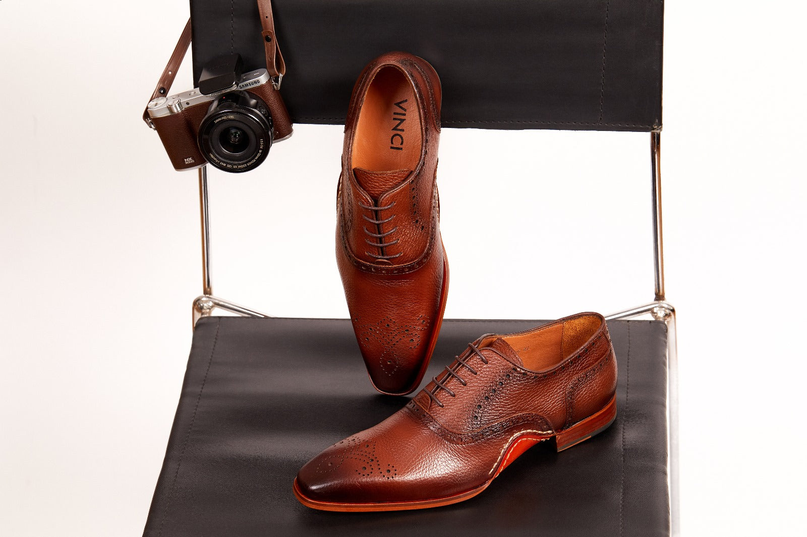 The Draco Handmade Tan Semi Brogue Oxford Shoe Fine Craftsmanship