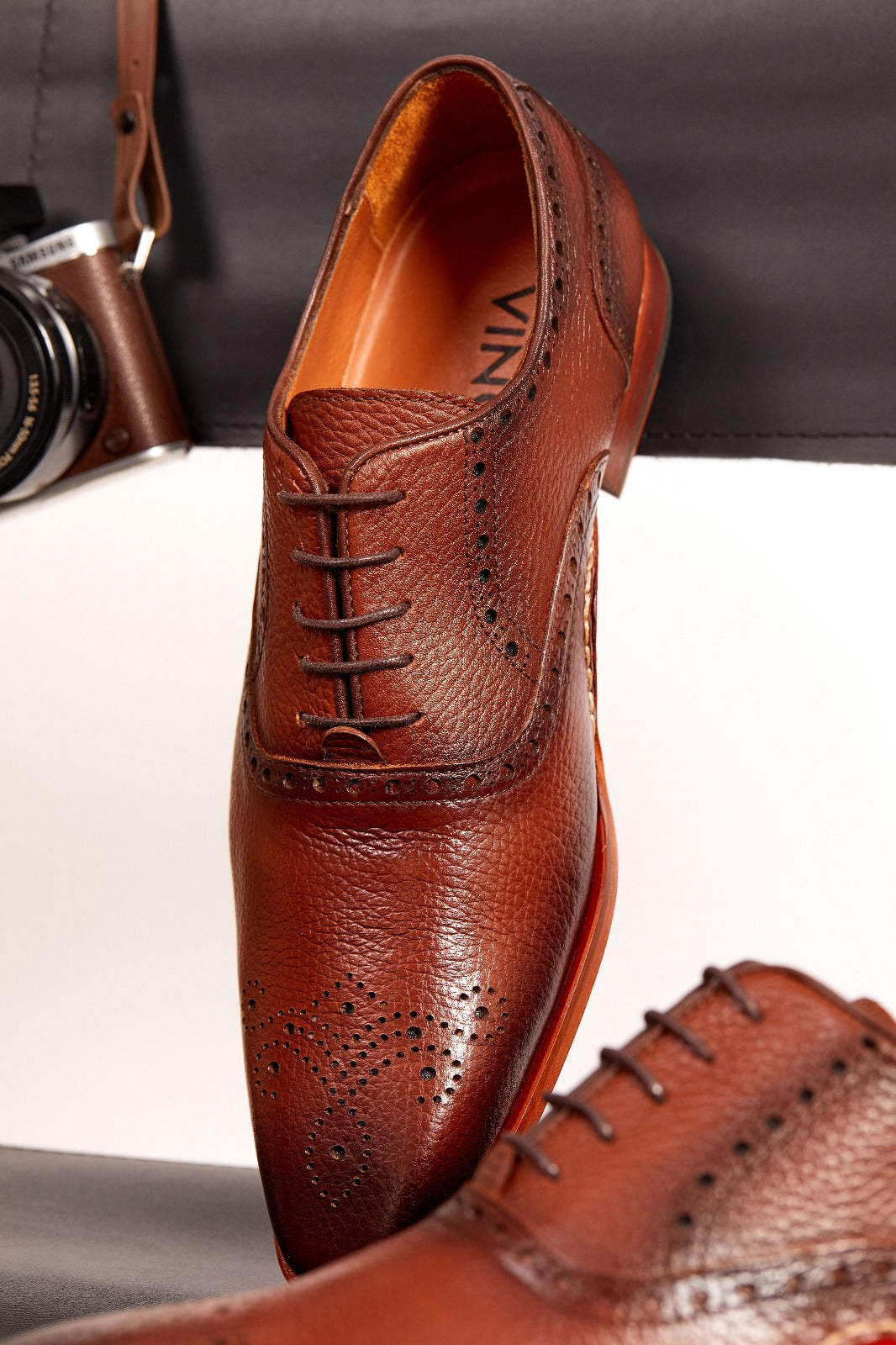 The Draco Handmade Tan Semi Brogue Oxford Shoe Fine Craftsmanship