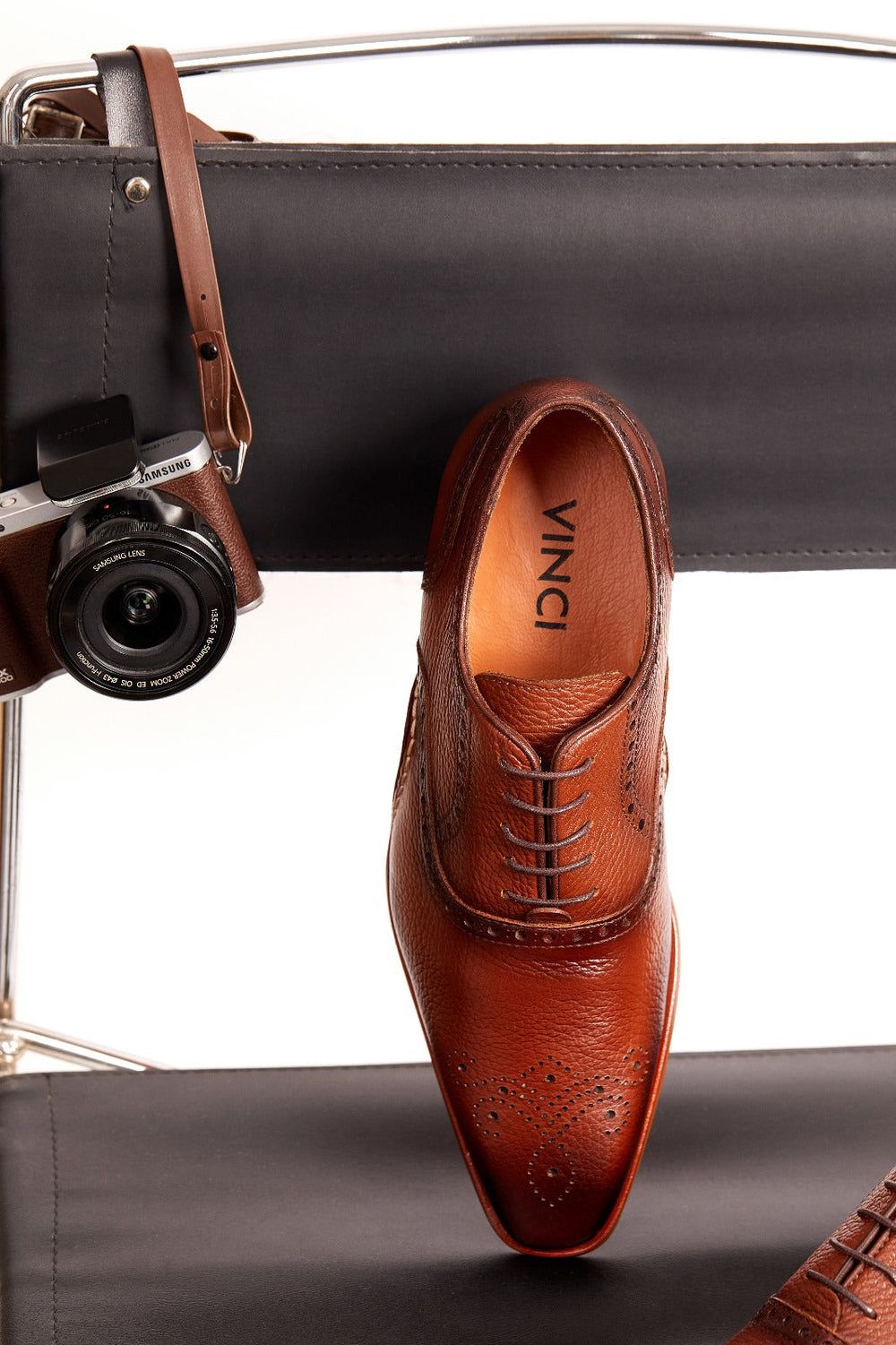 The Draco Handmade Tan Semi Brogue Oxford Shoe Fine Craftsmanship