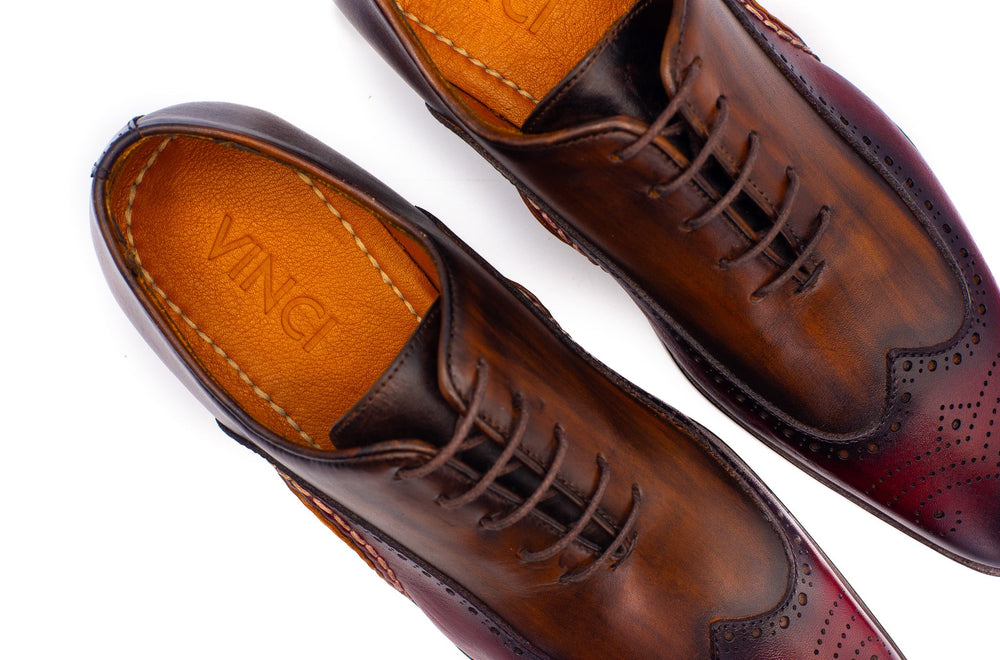 The Royal Hand Craft Burgundy Wingtip Oxford Shoe Universal Fit