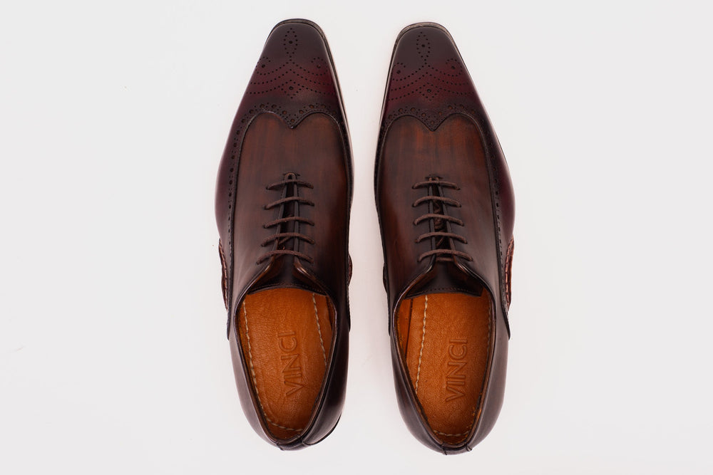 The Royal Hand Craft Burgundy Wingtip Oxford Shoe Universal Fit