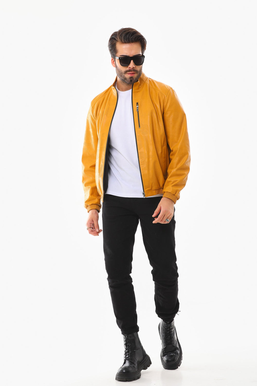 The Como Reversible Mustard Yellow Black Leather Bomber Jacket Exclusive Style