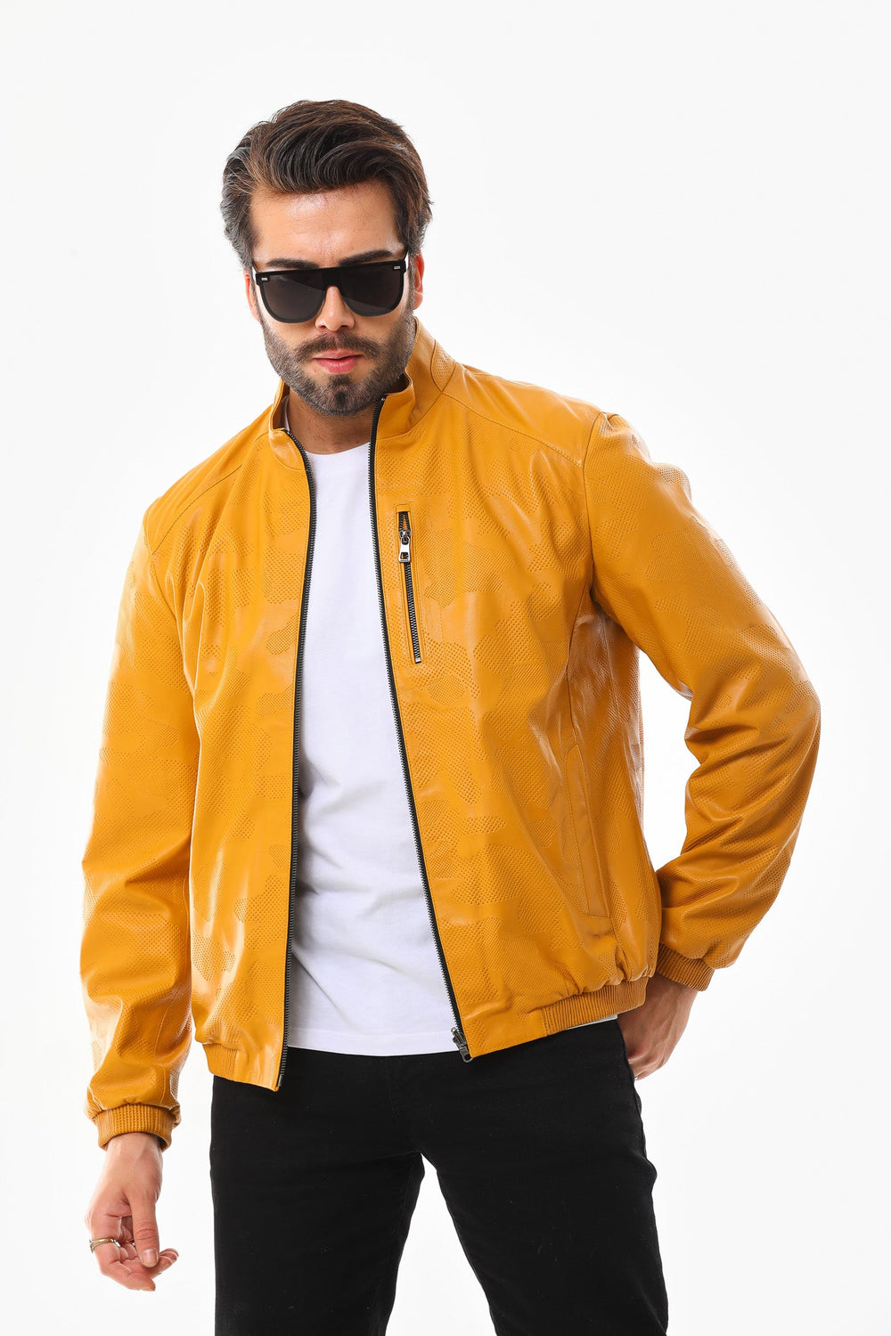 The Como Reversible Mustard Yellow Black Leather Bomber Jacket Exclusive Style