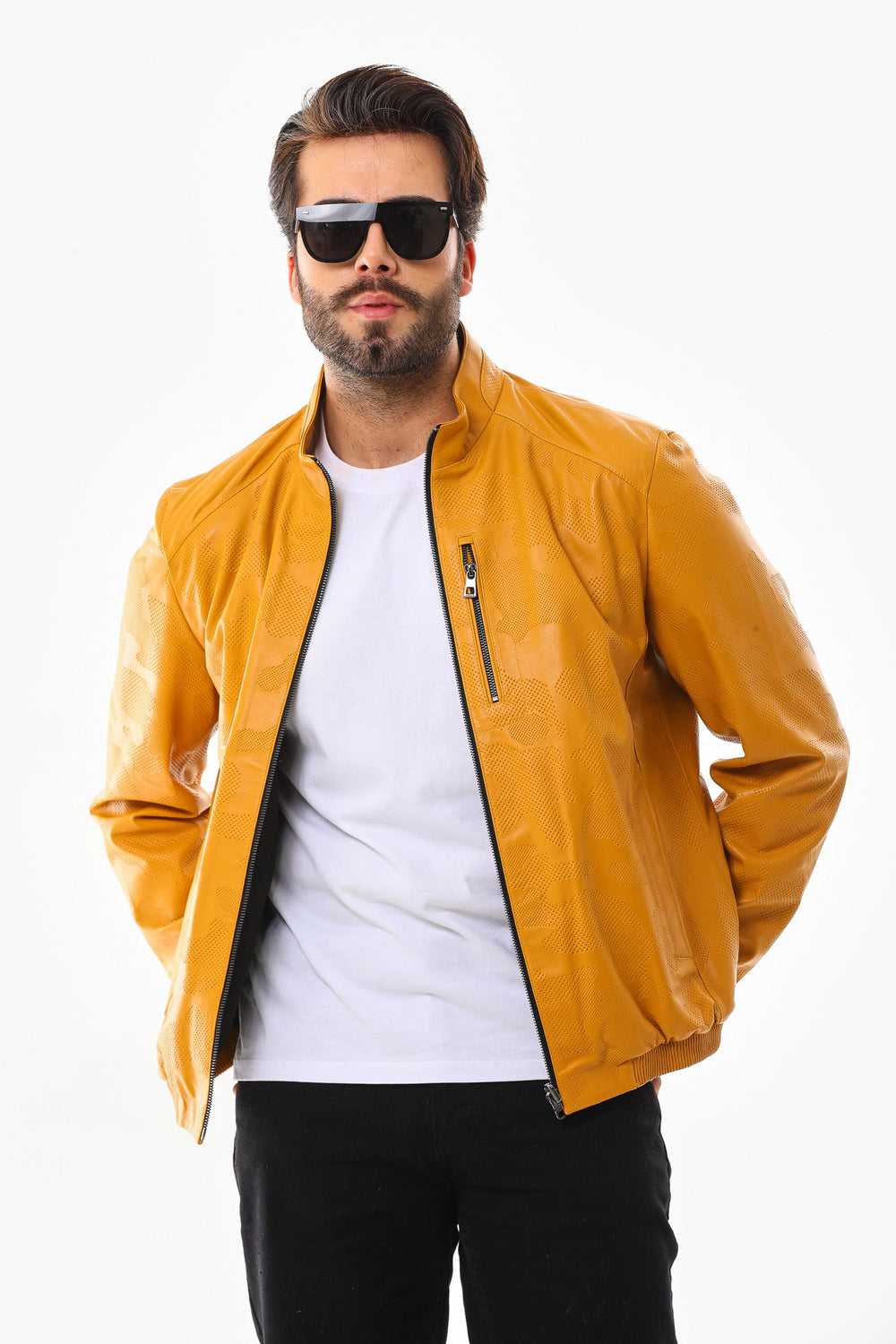 The Como Reversible Mustard Yellow Black Leather Bomber Jacket Exclusive Style