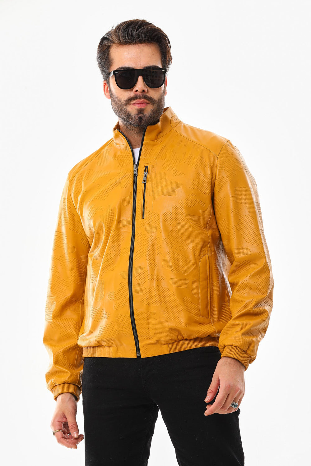 The Como Reversible Mustard Yellow Black Leather Bomber Jacket Exclusive Style