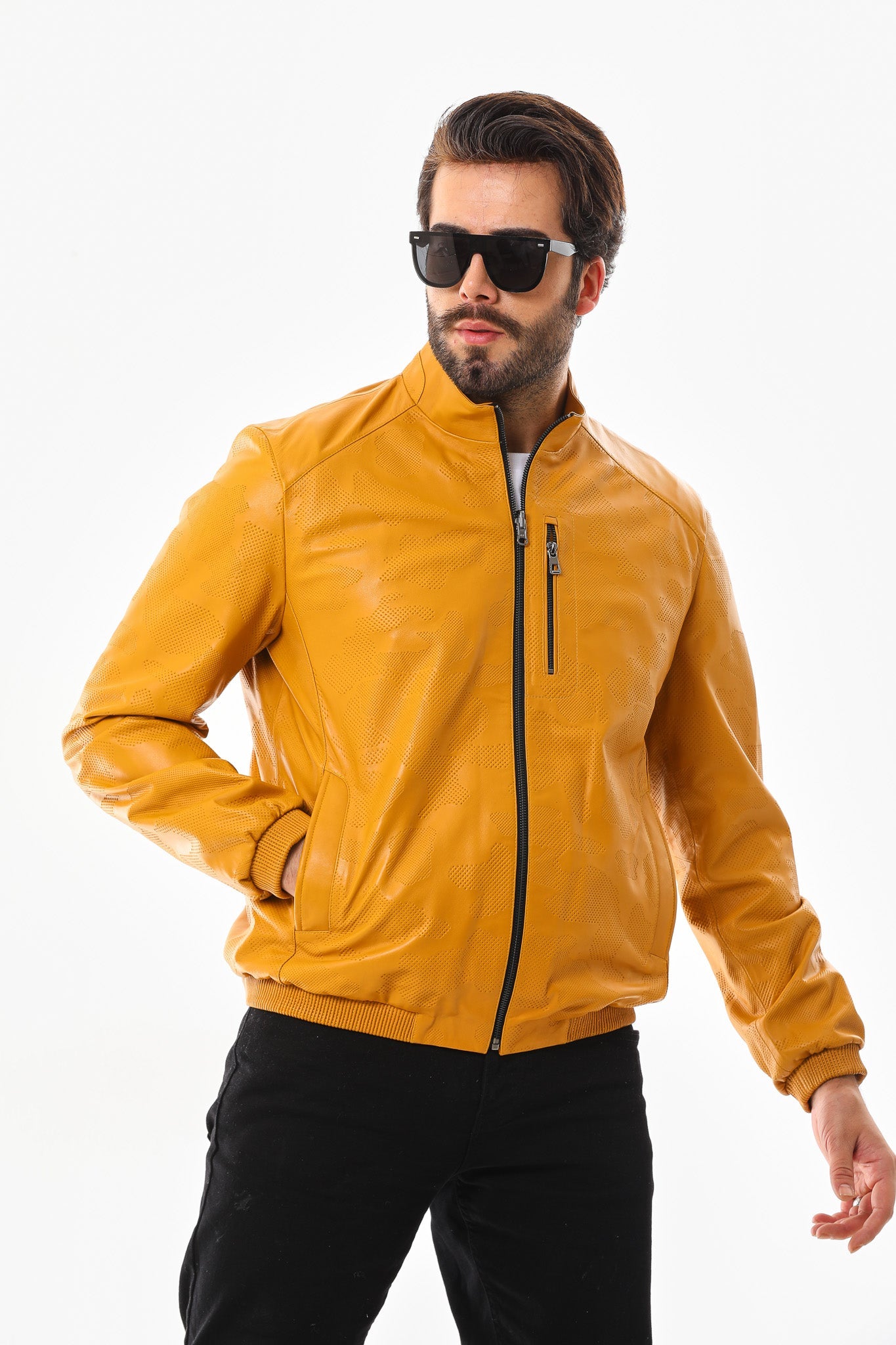 The Como Reversible Mustard Yellow Black Leather Bomber Jacket Exclusive Style
