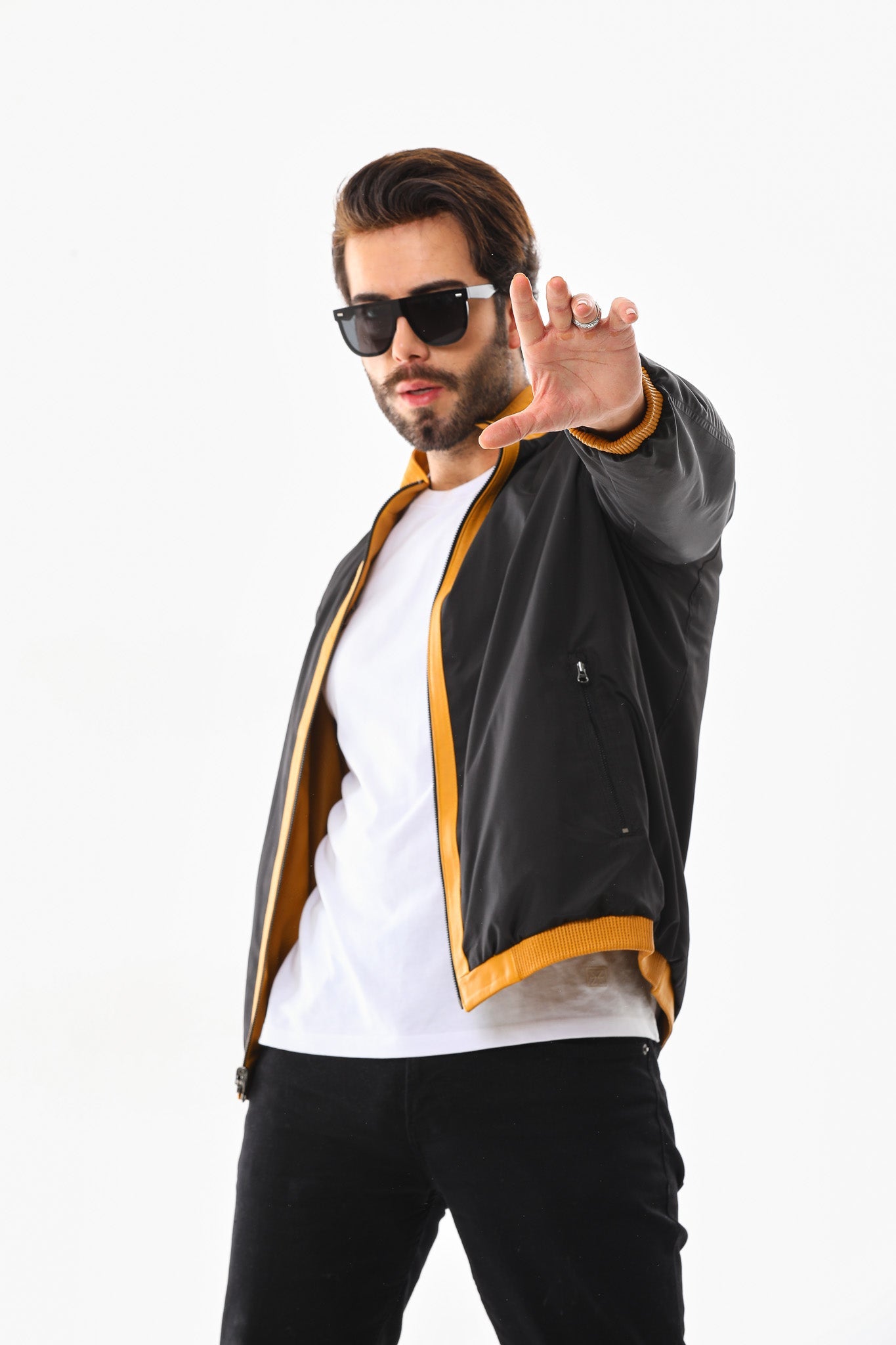 The Como Reversible Mustard Yellow Black Leather Bomber Jacket Exclusive Style