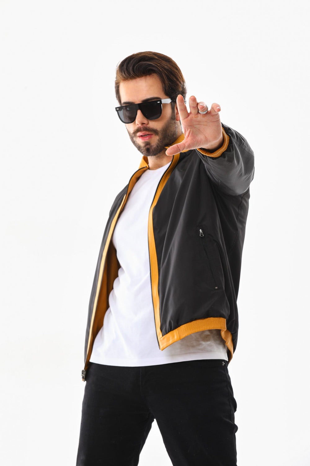 The Como Reversible Mustard Yellow Black Leather Bomber Jacket Exclusive Style