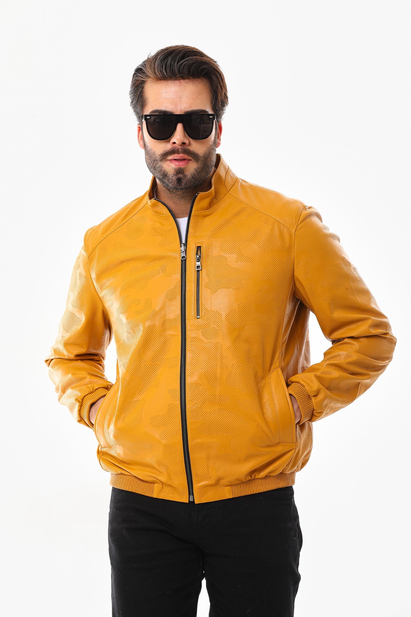 The Como Reversible Mustard Yellow Black Leather Bomber Jacket Exclusive Style