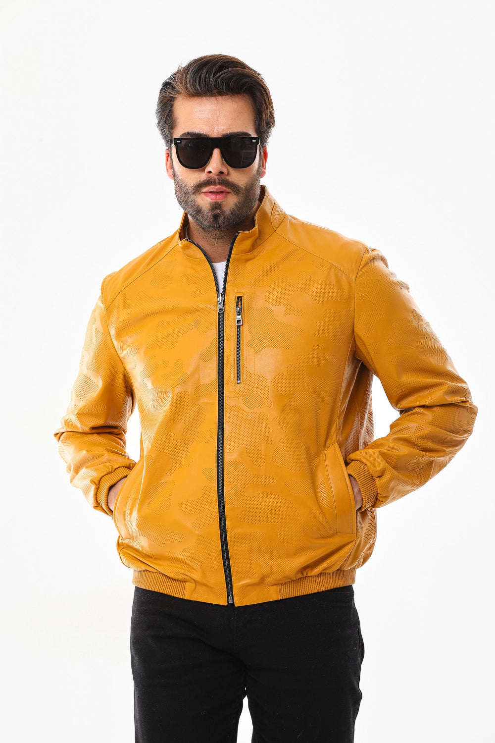 The Como Reversible Mustard Yellow Black Leather Bomber Jacket Exclusive Style