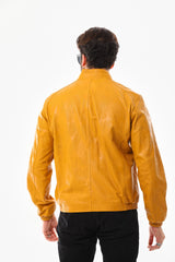 The Como Reversible Mustard Yellow Black Leather Bomber Jacket Exclusive Style
