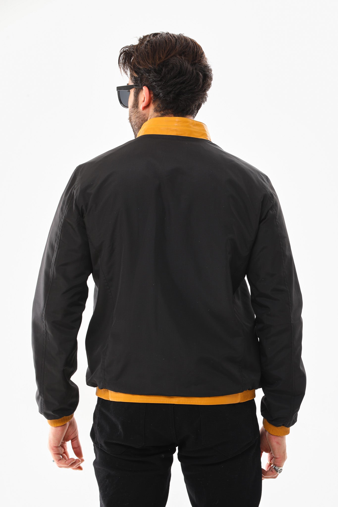 The Como Reversible Mustard Yellow Black Leather Bomber Jacket Exclusive Style