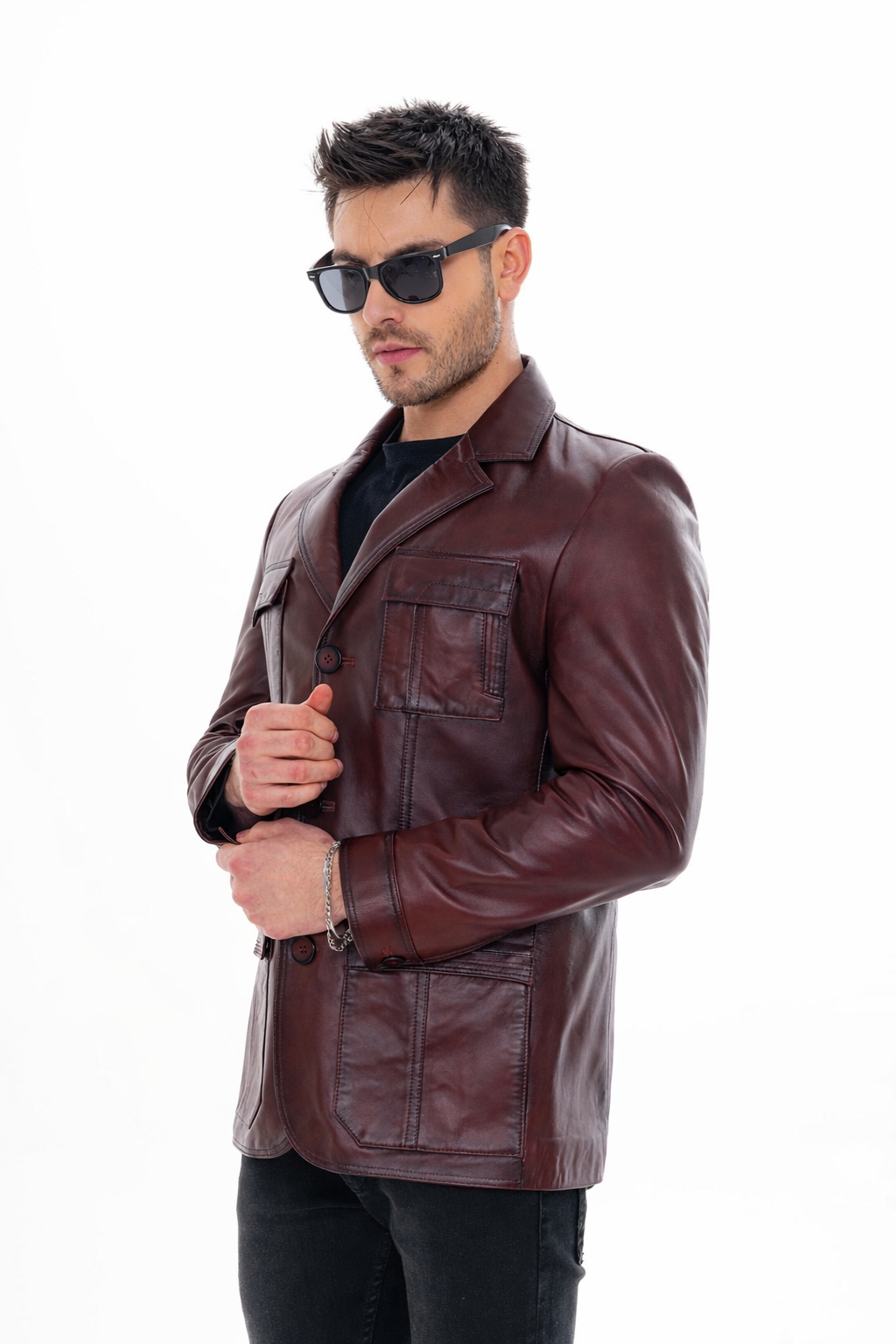 The Ravenna Burgundy Leather Jacket On Sale