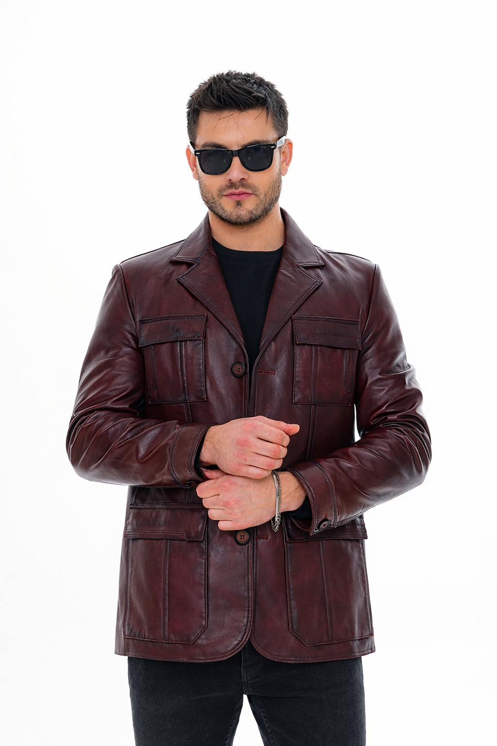 The Ravenna Burgundy Leather Jacket On Sale