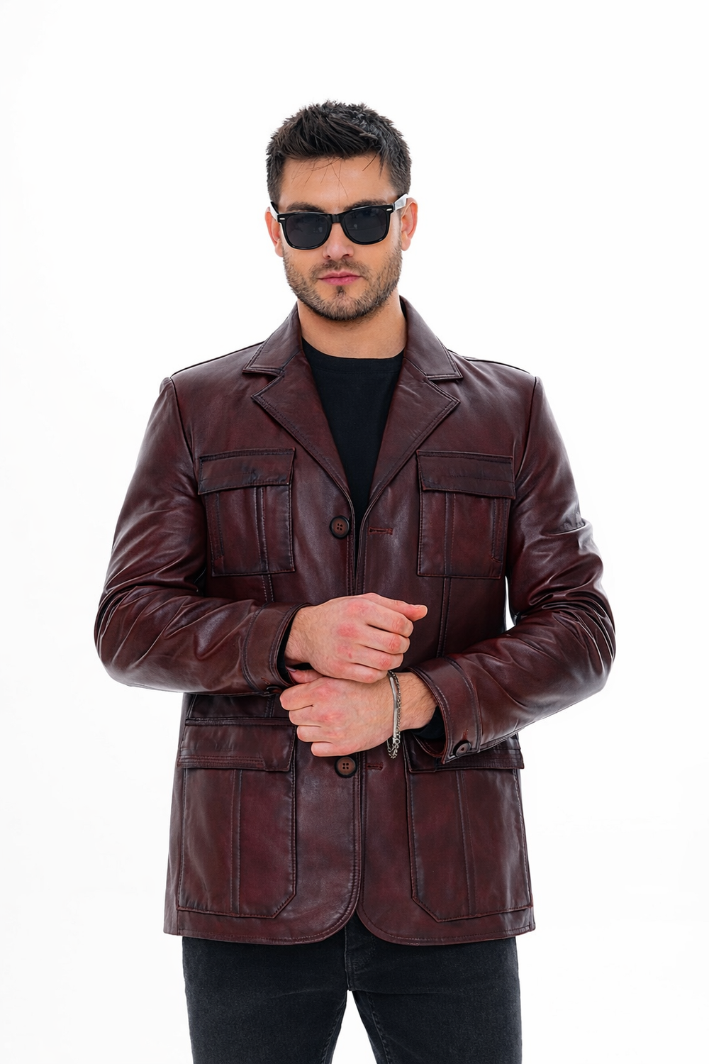 The Ravenna Burgundy Leather Jacket On Sale