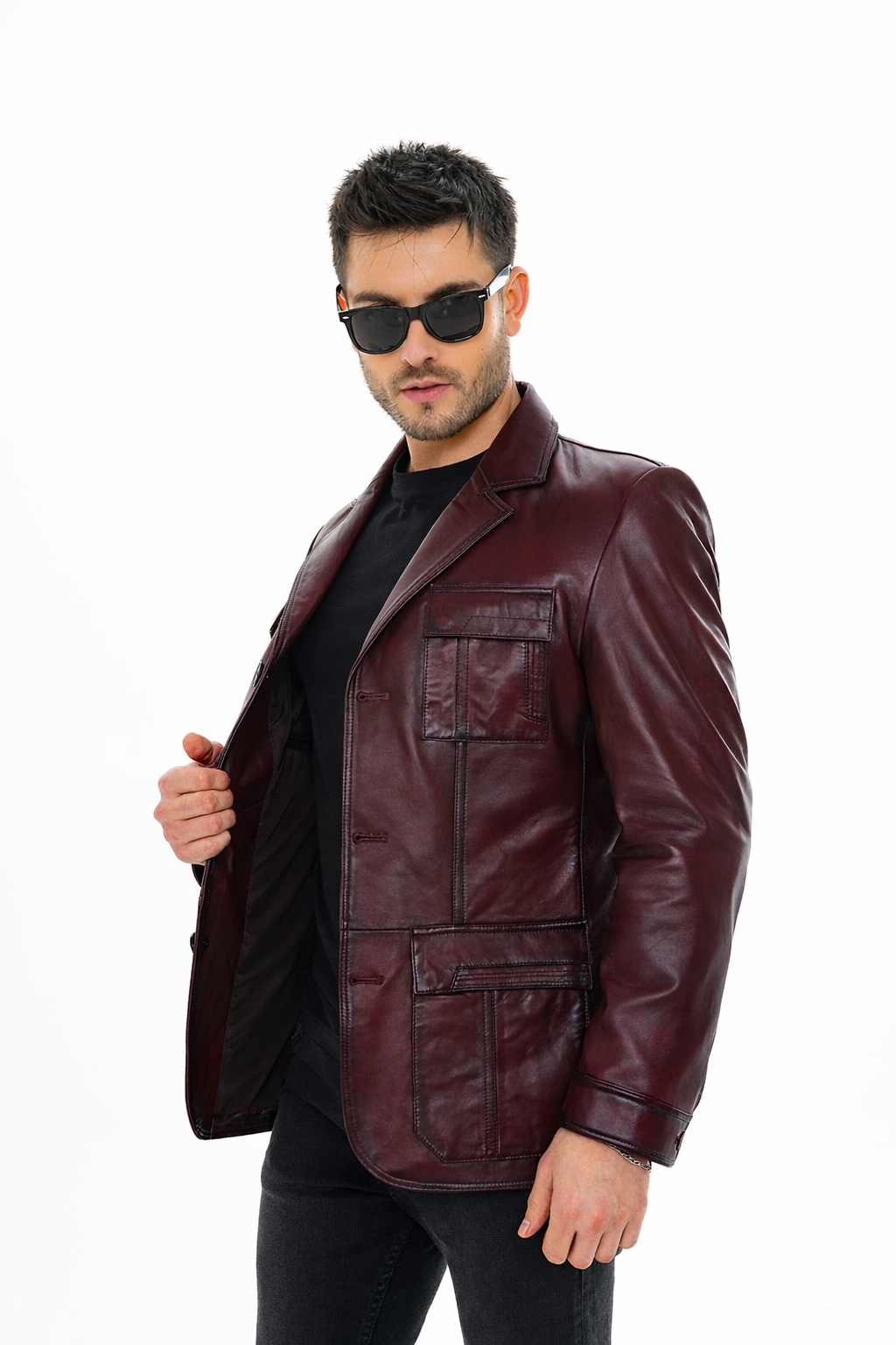The Ravenna Burgundy Leather Jacket On Sale