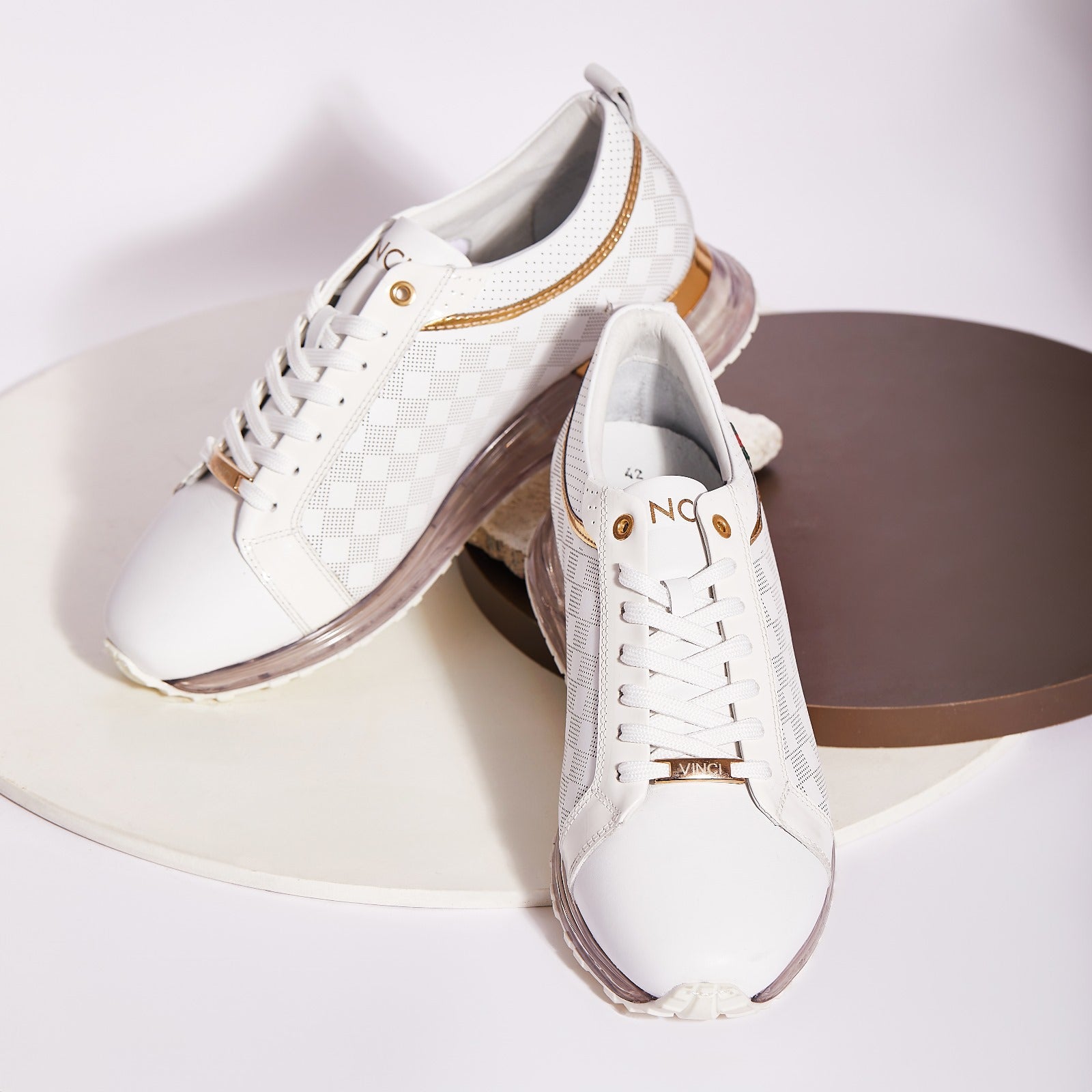 The Cenova White Gold Leather Sneaker Universal Fit