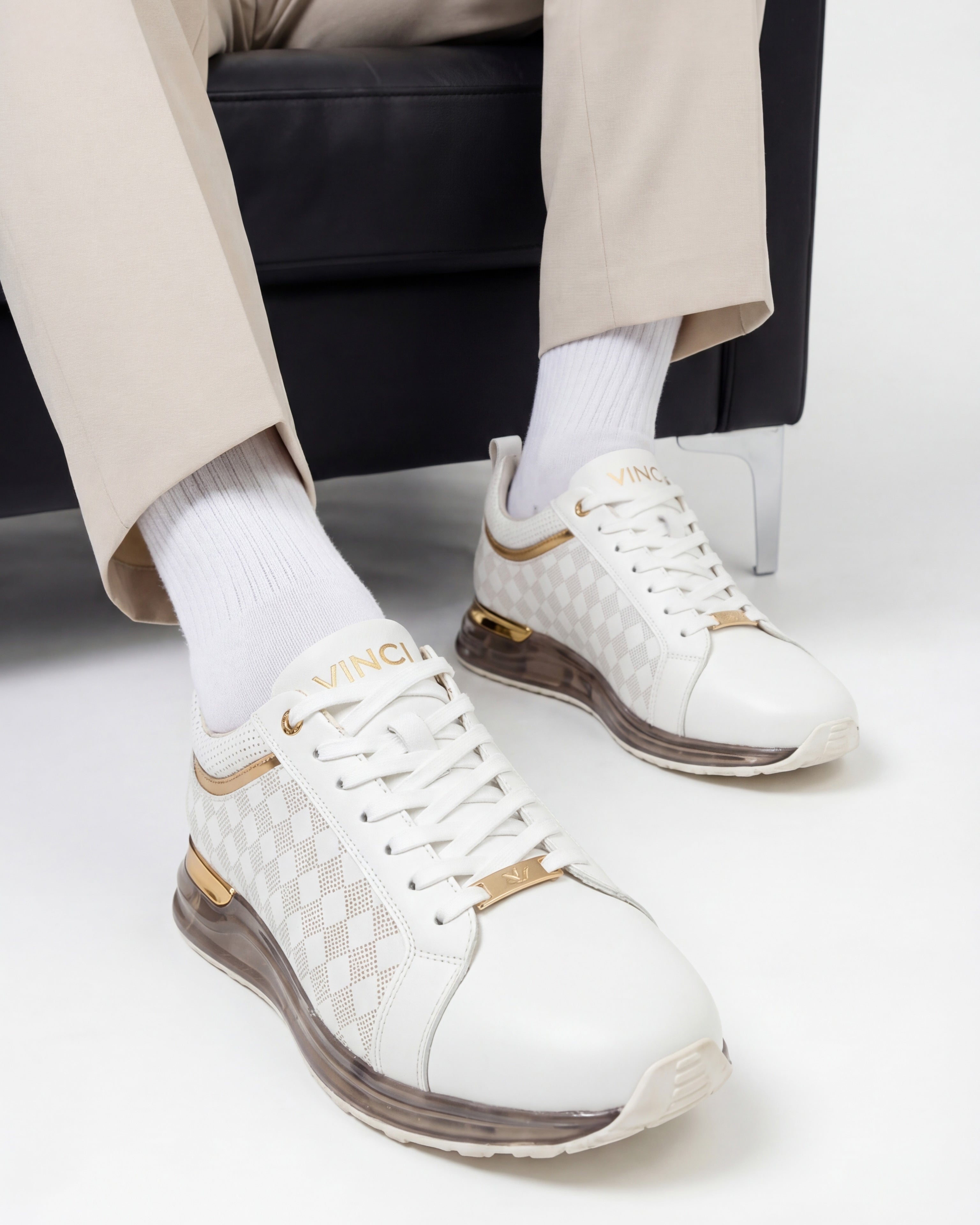 The Cenova White Gold Leather Sneaker Universal Fit