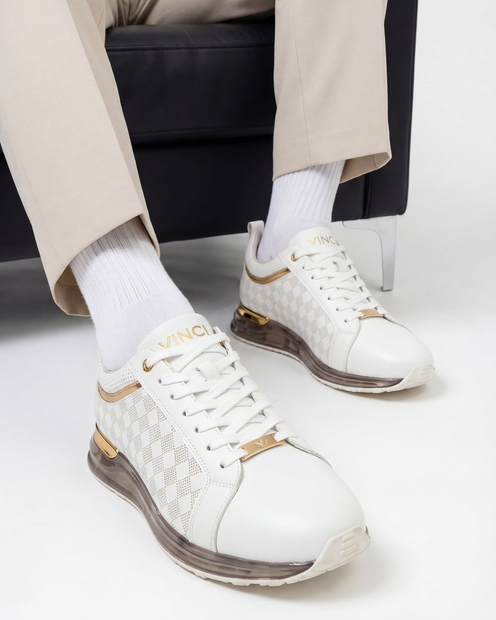 The Cenova White Gold Leather Sneaker Universal Fit
