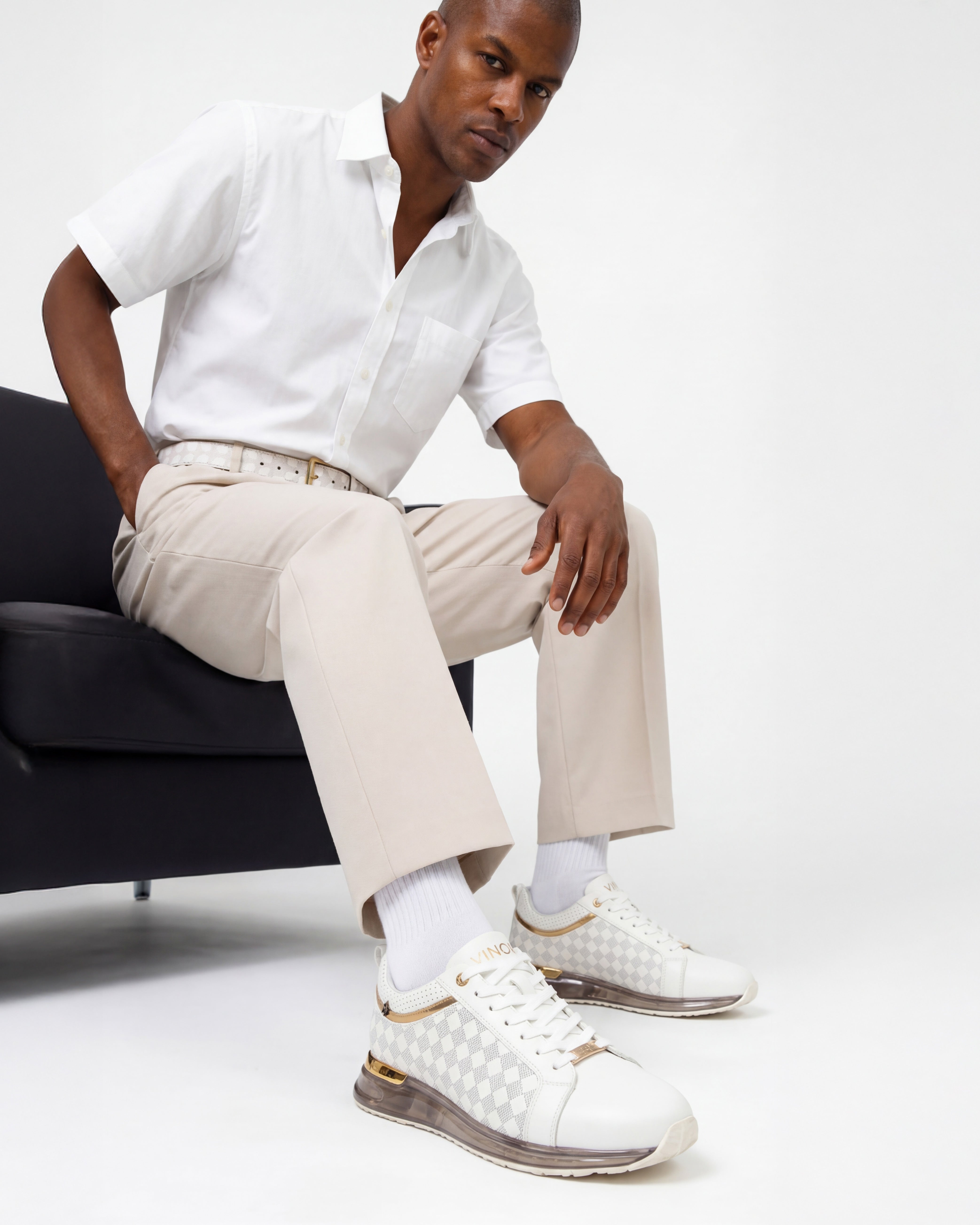 The Cenova White Gold Leather Sneaker Universal Fit