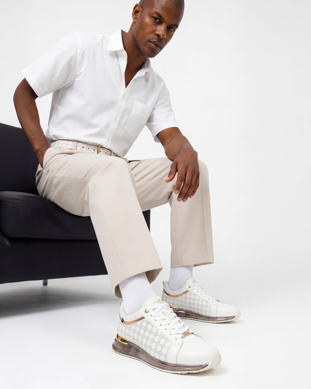 The Cenova White Gold Leather Sneaker Universal Fit