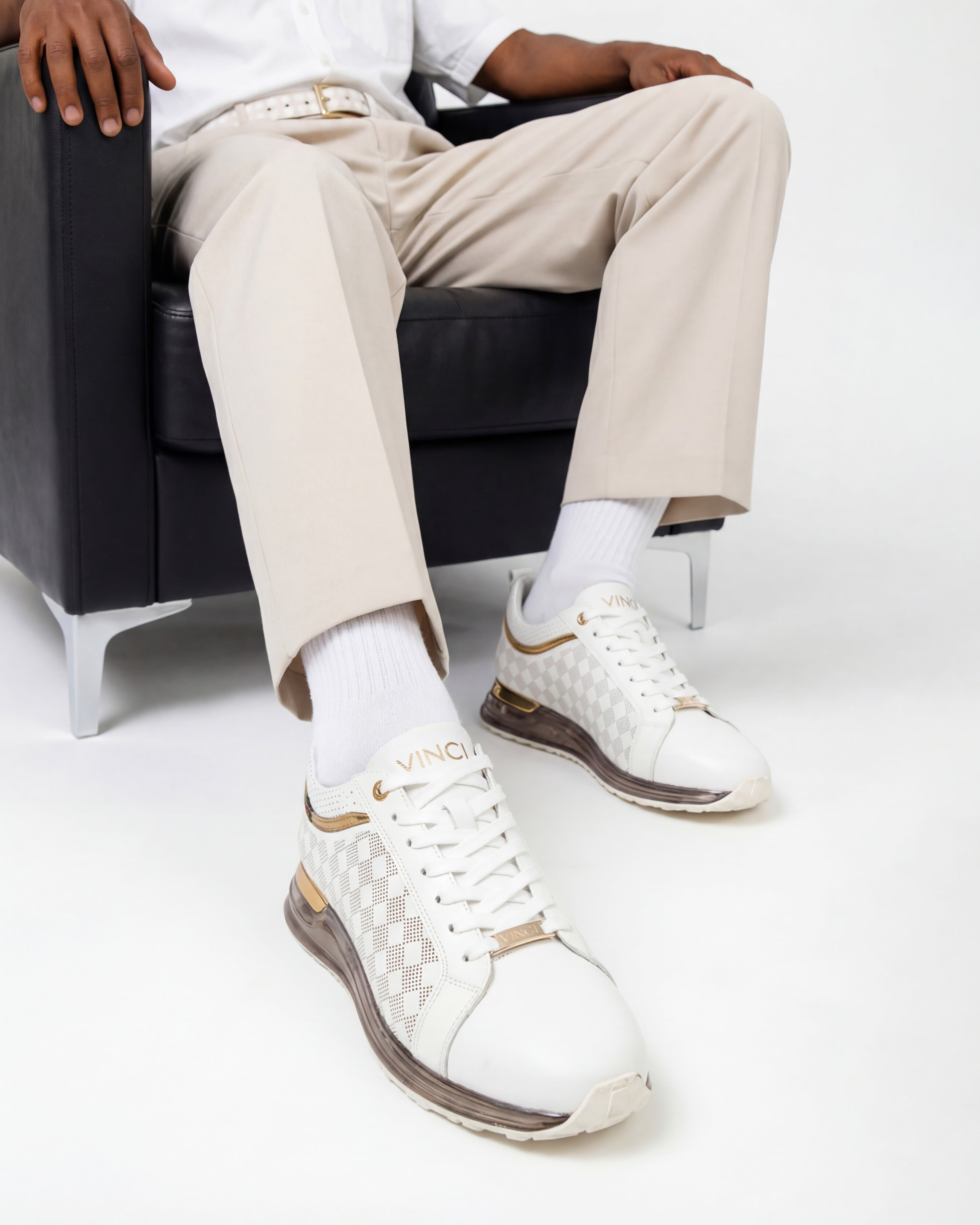 The Cenova White Gold Leather Sneaker Universal Fit