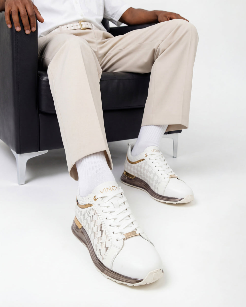 The Cenova White Gold Leather Sneaker Universal Fit