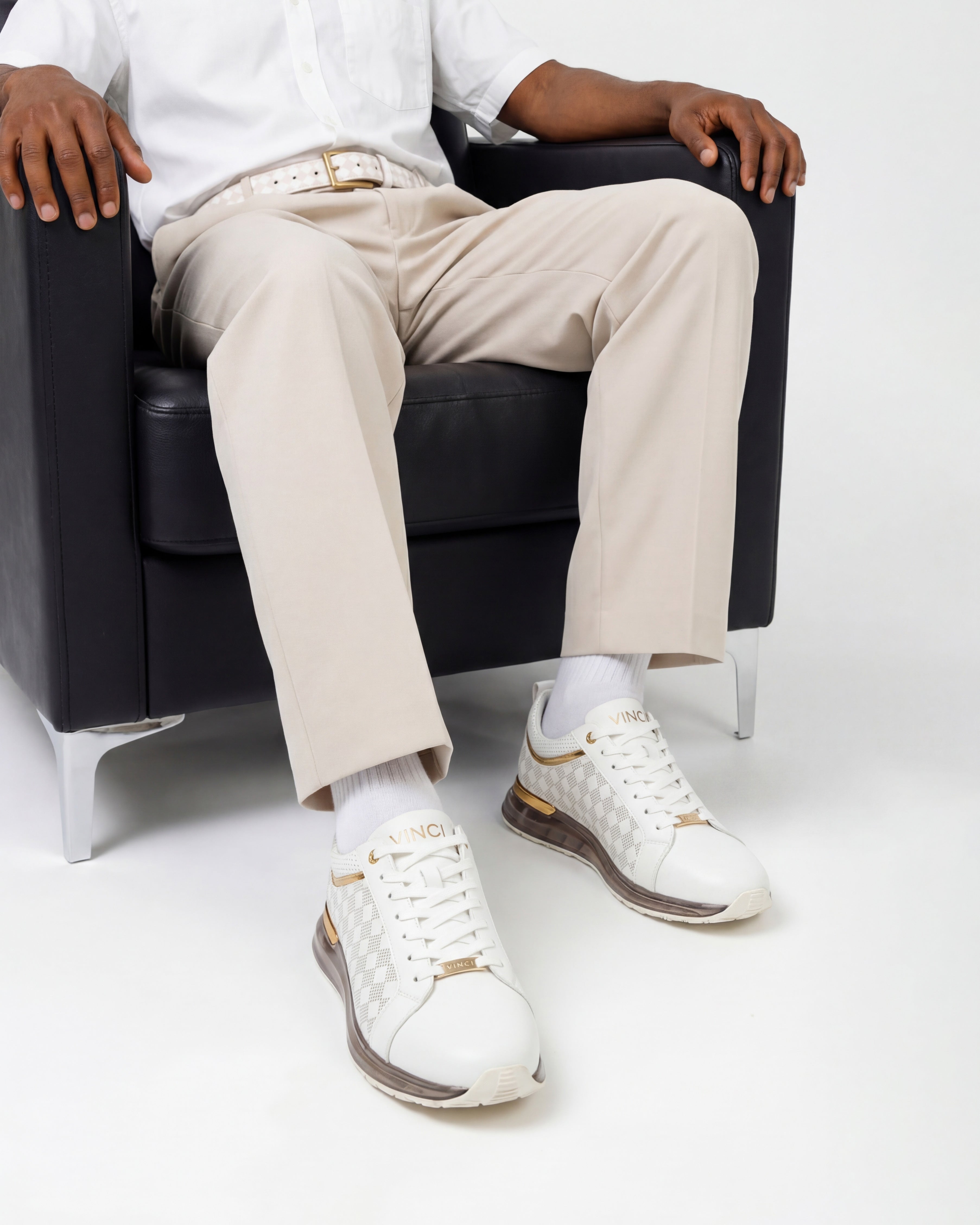 The Cenova White Gold Leather Sneaker Universal Fit