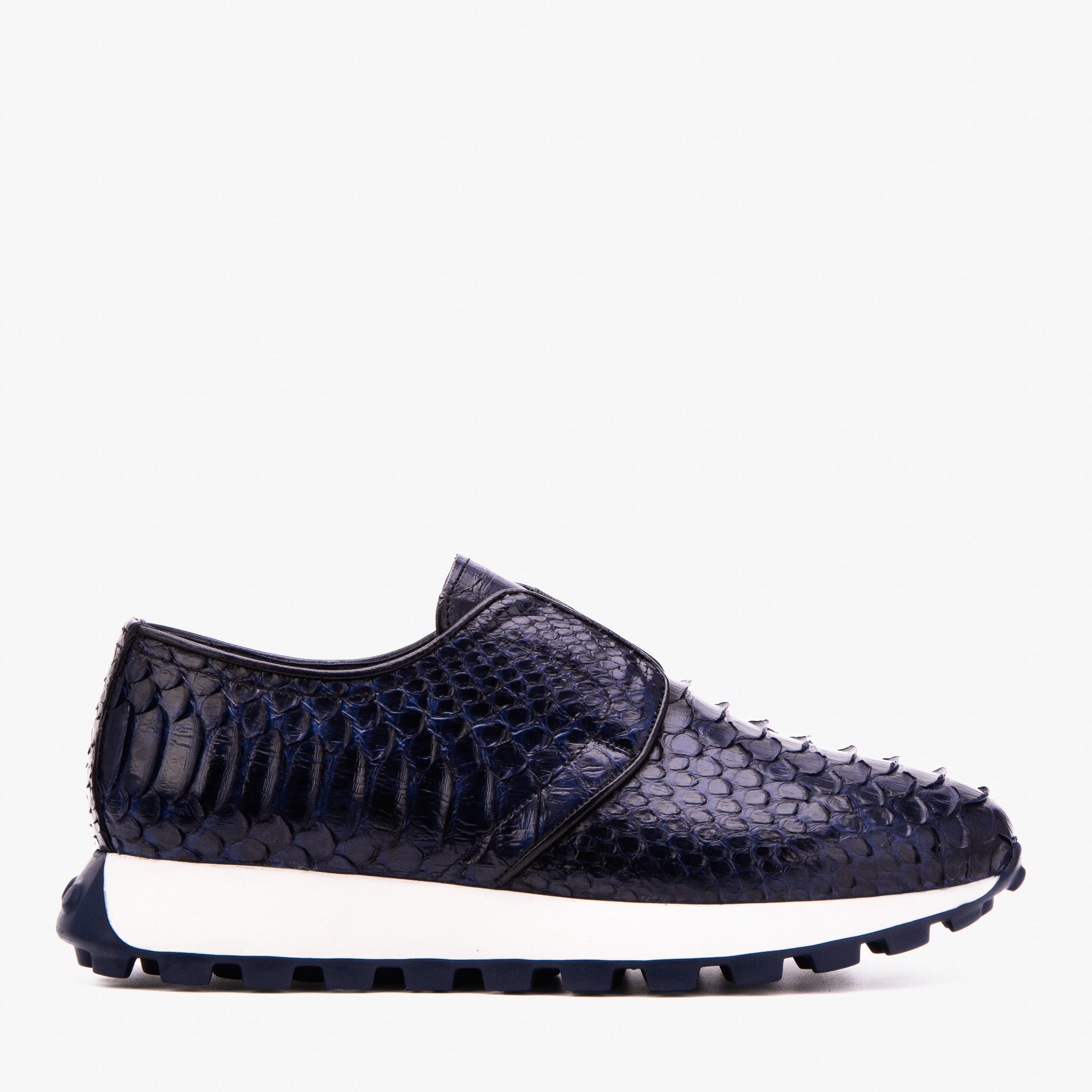The Obsidian Navy Python Leather Sneaker For Sale
