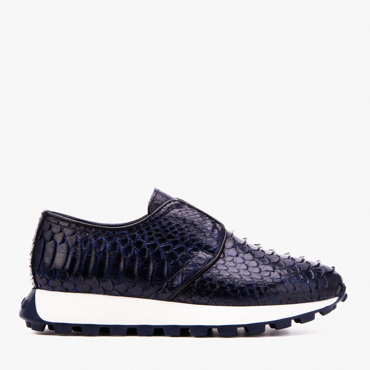 The Obsidian Navy Python Leather Sneaker For Sale