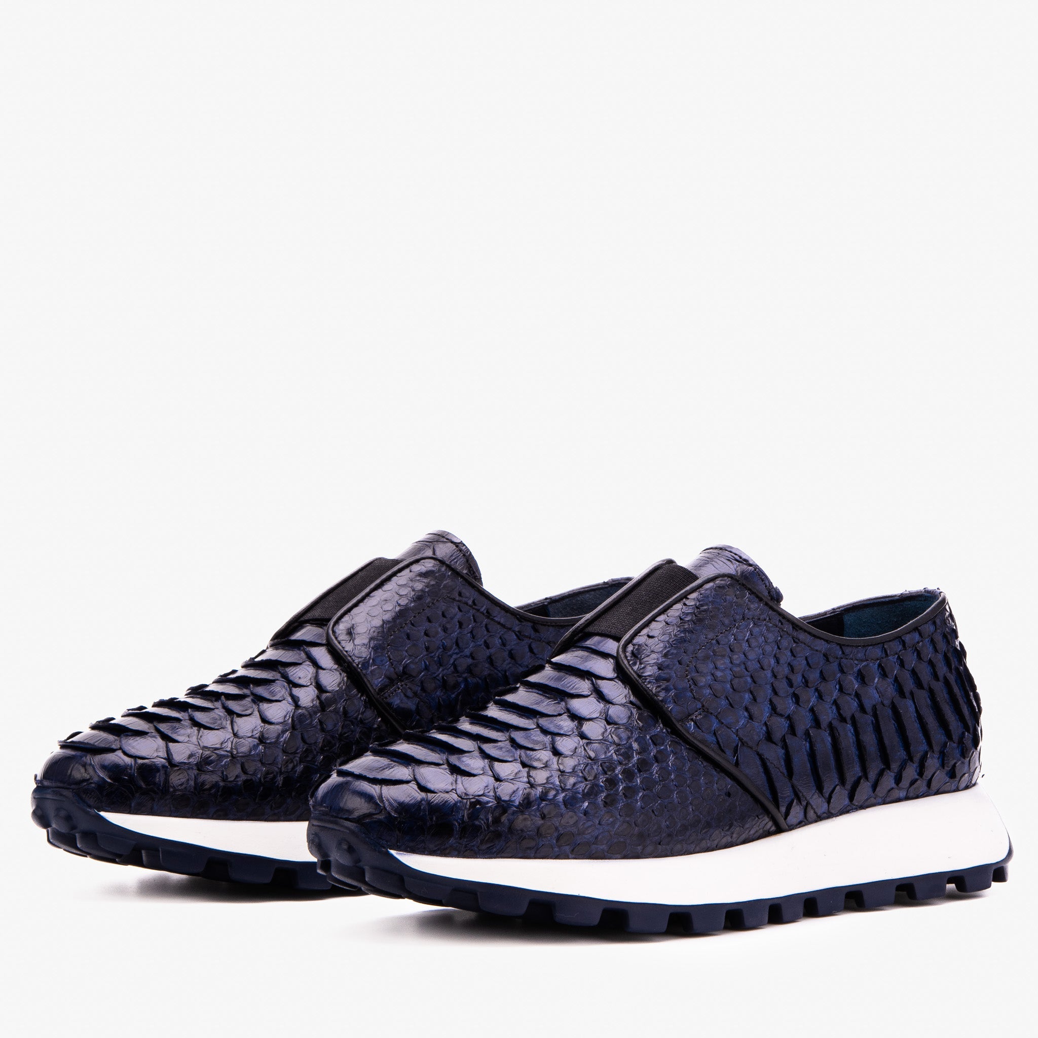 The Obsidian Navy Python Leather Sneaker For Sale