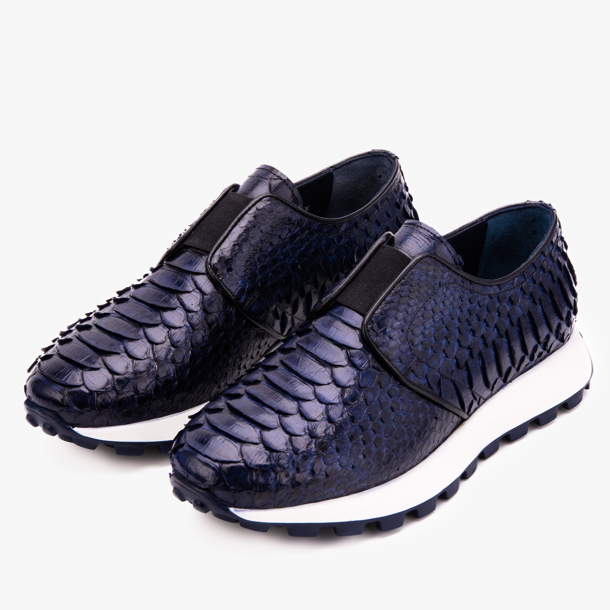 The Obsidian Navy Python Leather Sneaker For Sale