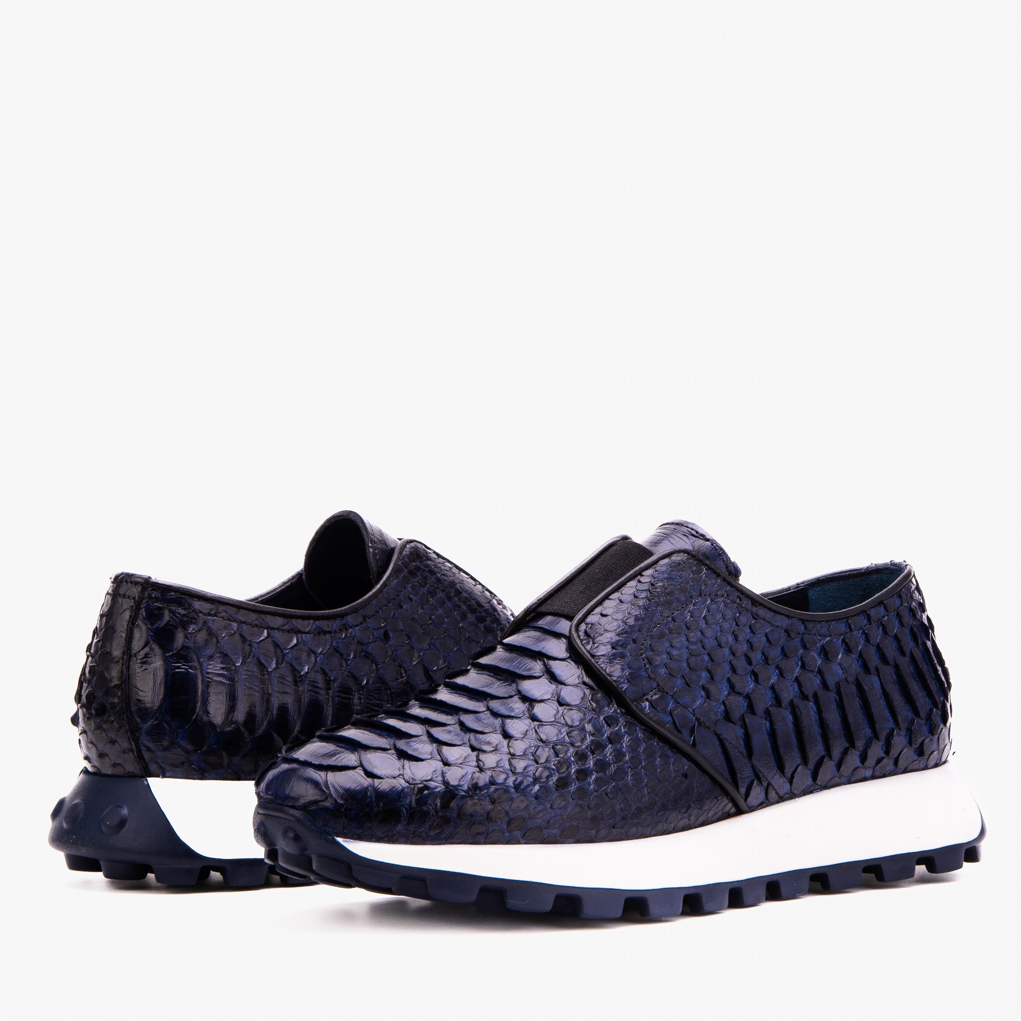 The Obsidian Navy Python Leather Sneaker For Sale