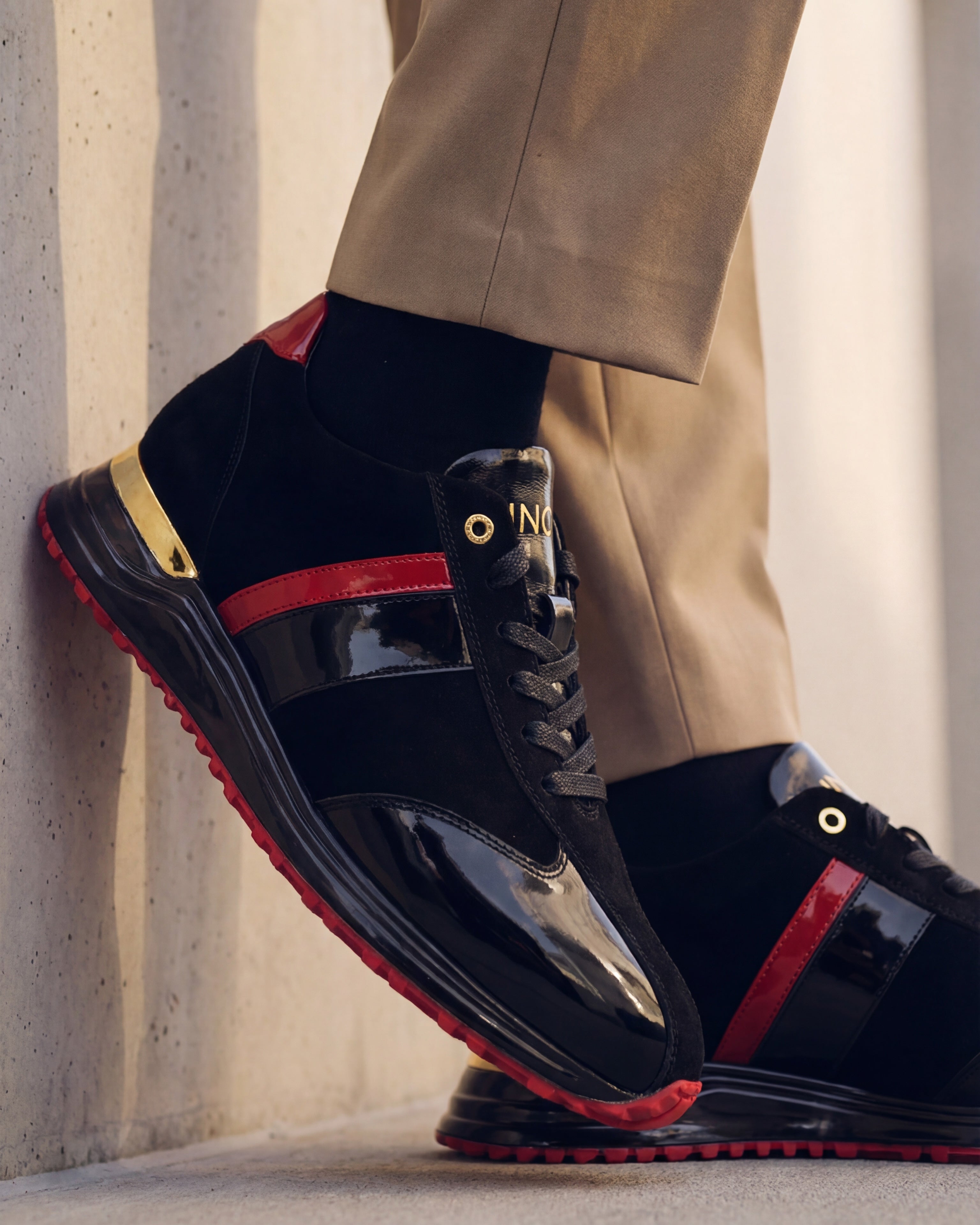 The Inferno Black Red Leather Sneaker Universal Fit