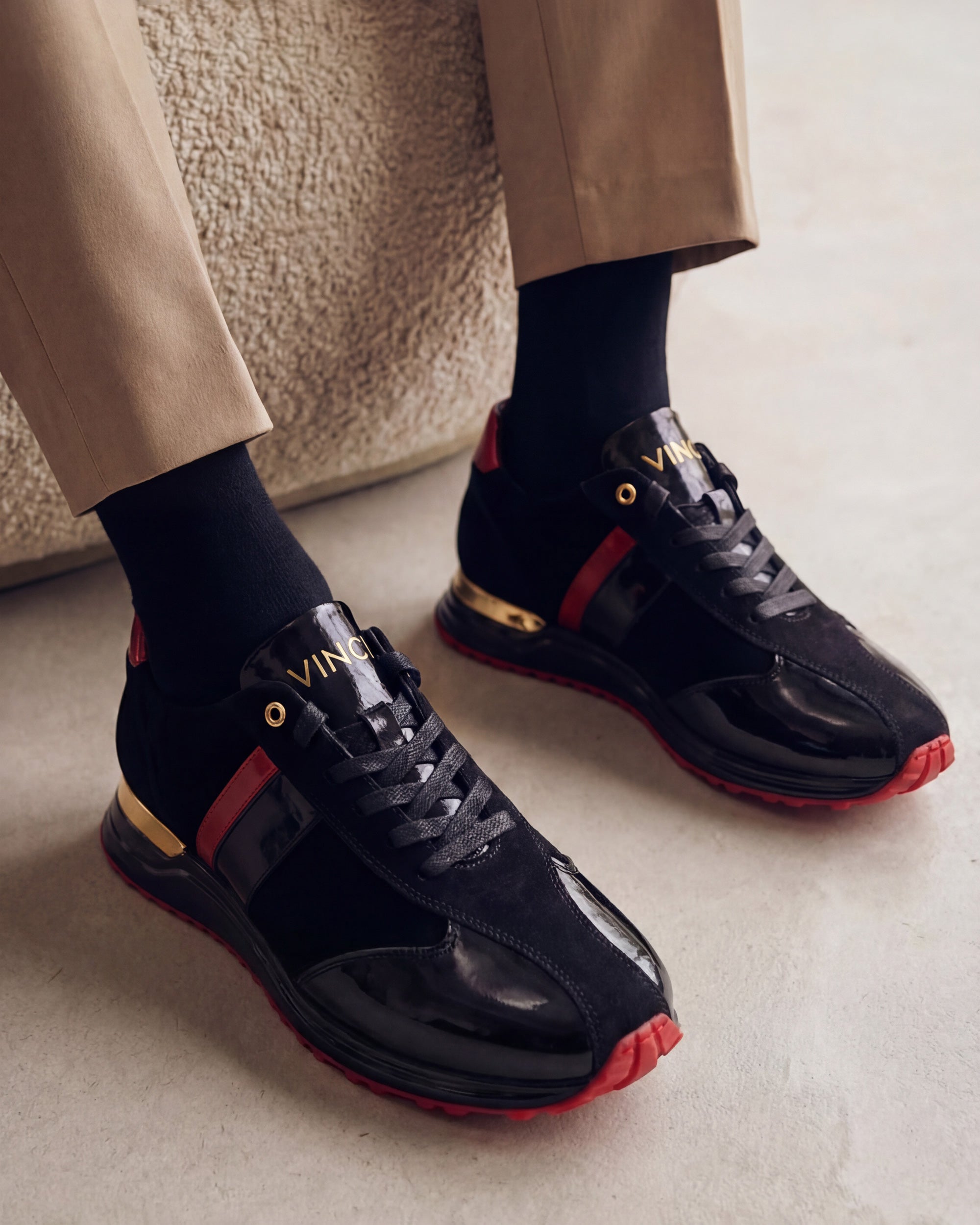 The Inferno Black Red Leather Sneaker Universal Fit