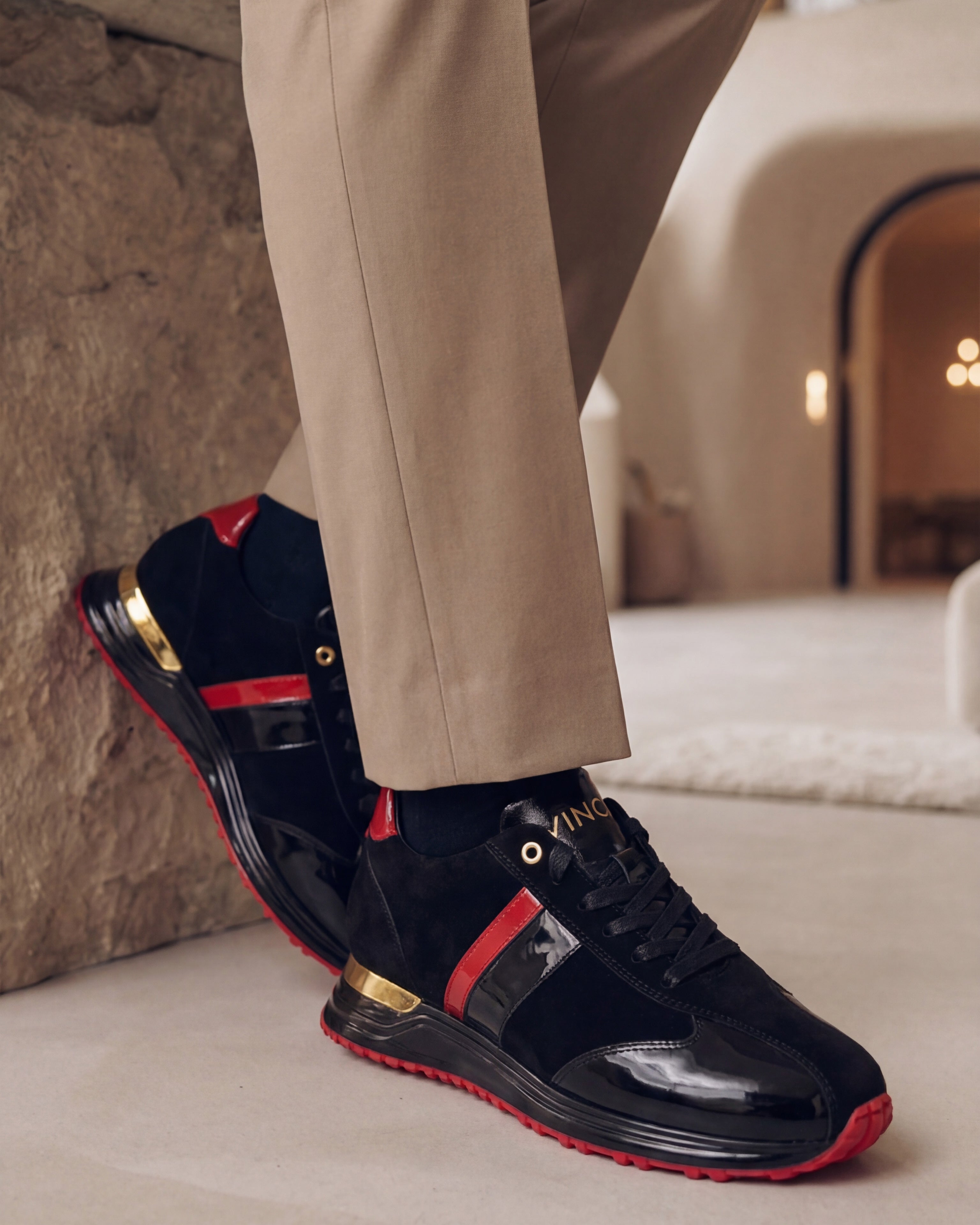 The Inferno Black Red Leather Sneaker Universal Fit