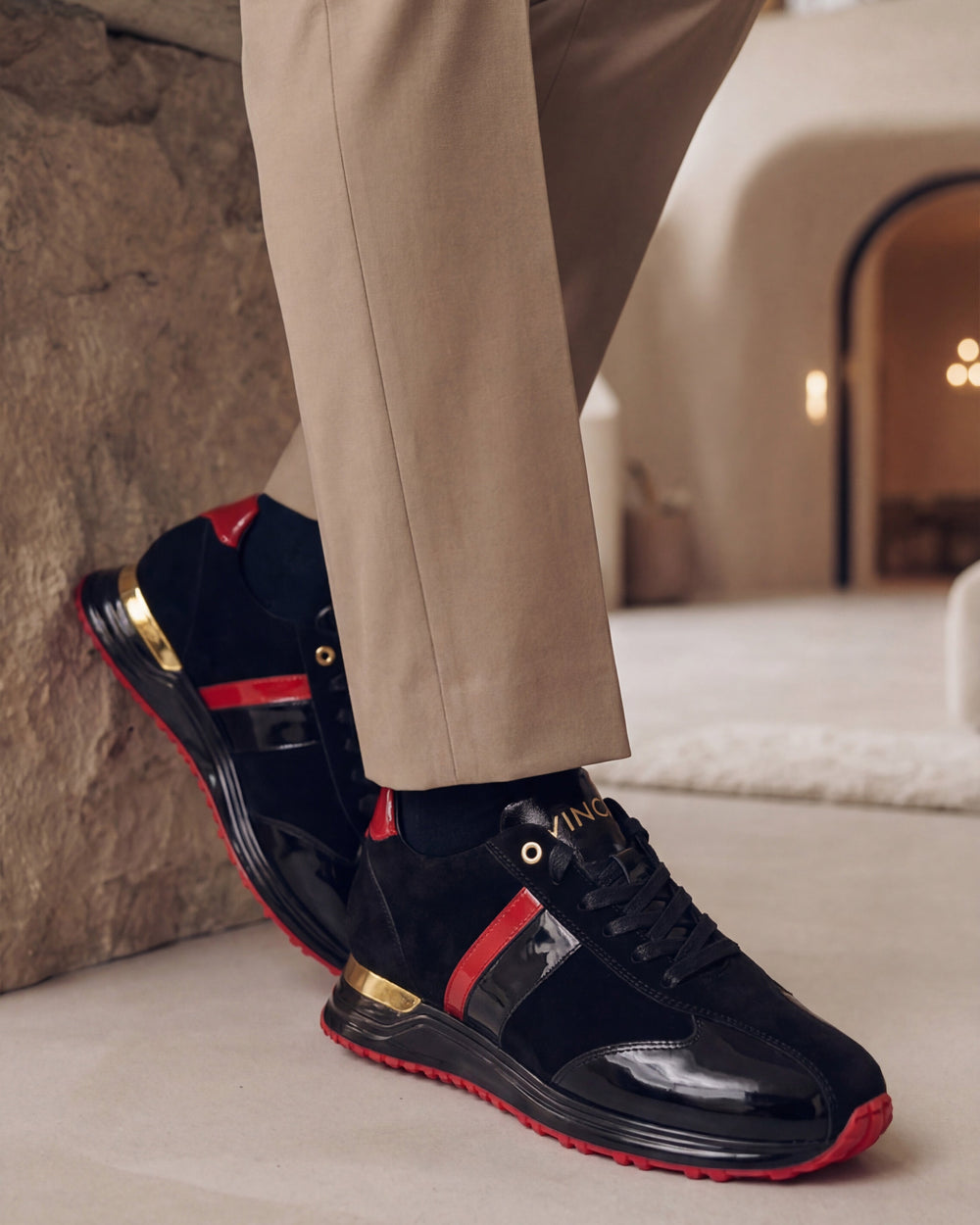 The Inferno Black Red Leather Sneaker Universal Fit