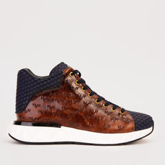 The Caesars Brown Navy Leather High-Top Sneaker Fine Craftsmanship