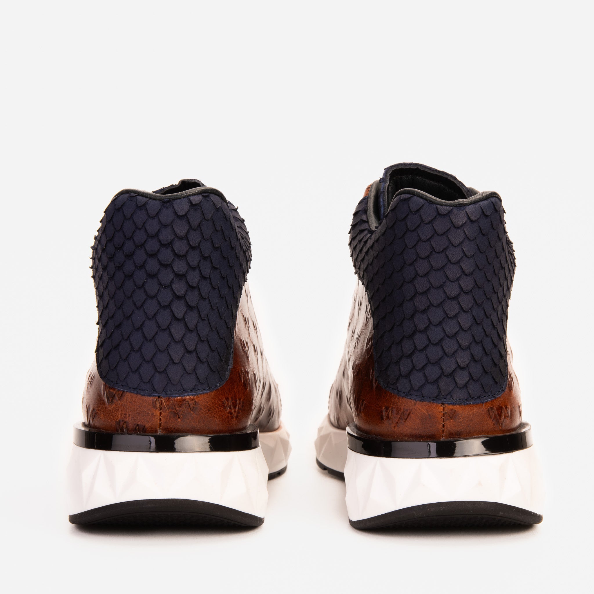 The Caesars Brown Navy Leather High-Top Sneaker Fine Craftsmanship