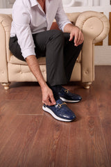 The Padova Navy Blue Leather Sneaker All New
