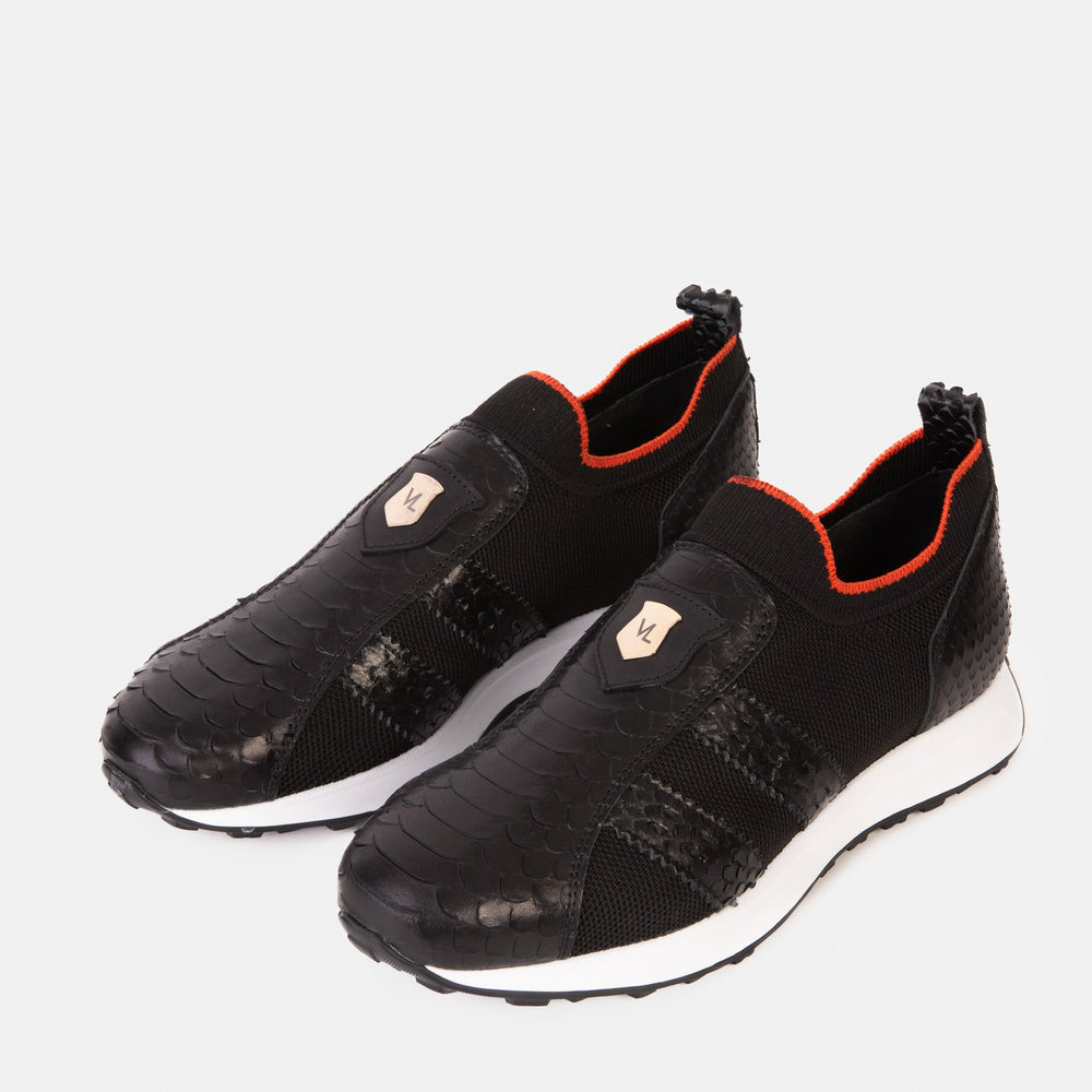 The Aslan Black Knitted Leather Sneaker Exclusive Style