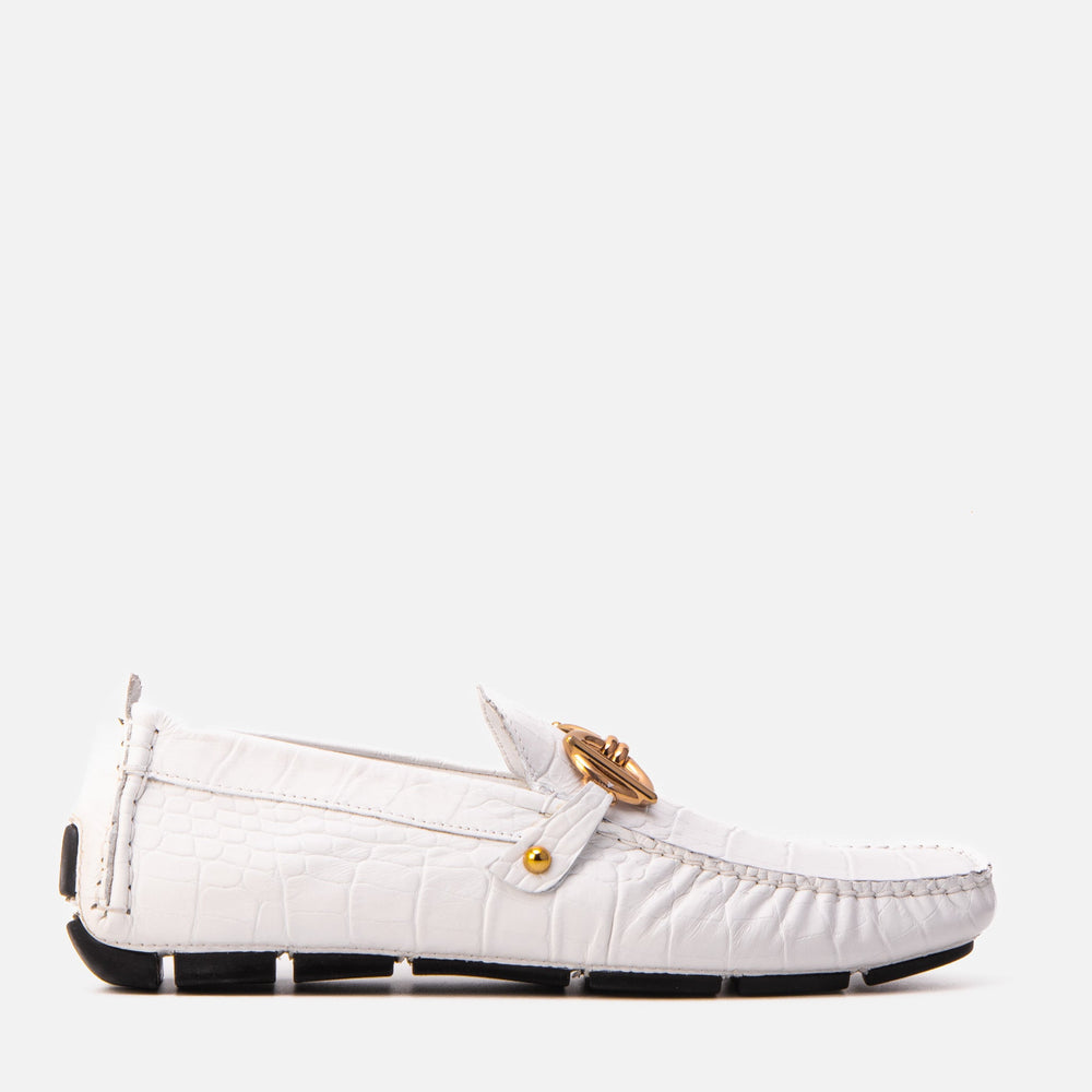 The Pisa White Leather Bit Drive Loafer Shoe For Sale
