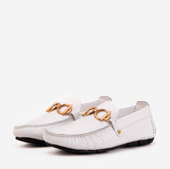 The Pisa White Leather Bit Drive Loafer Shoe For Sale