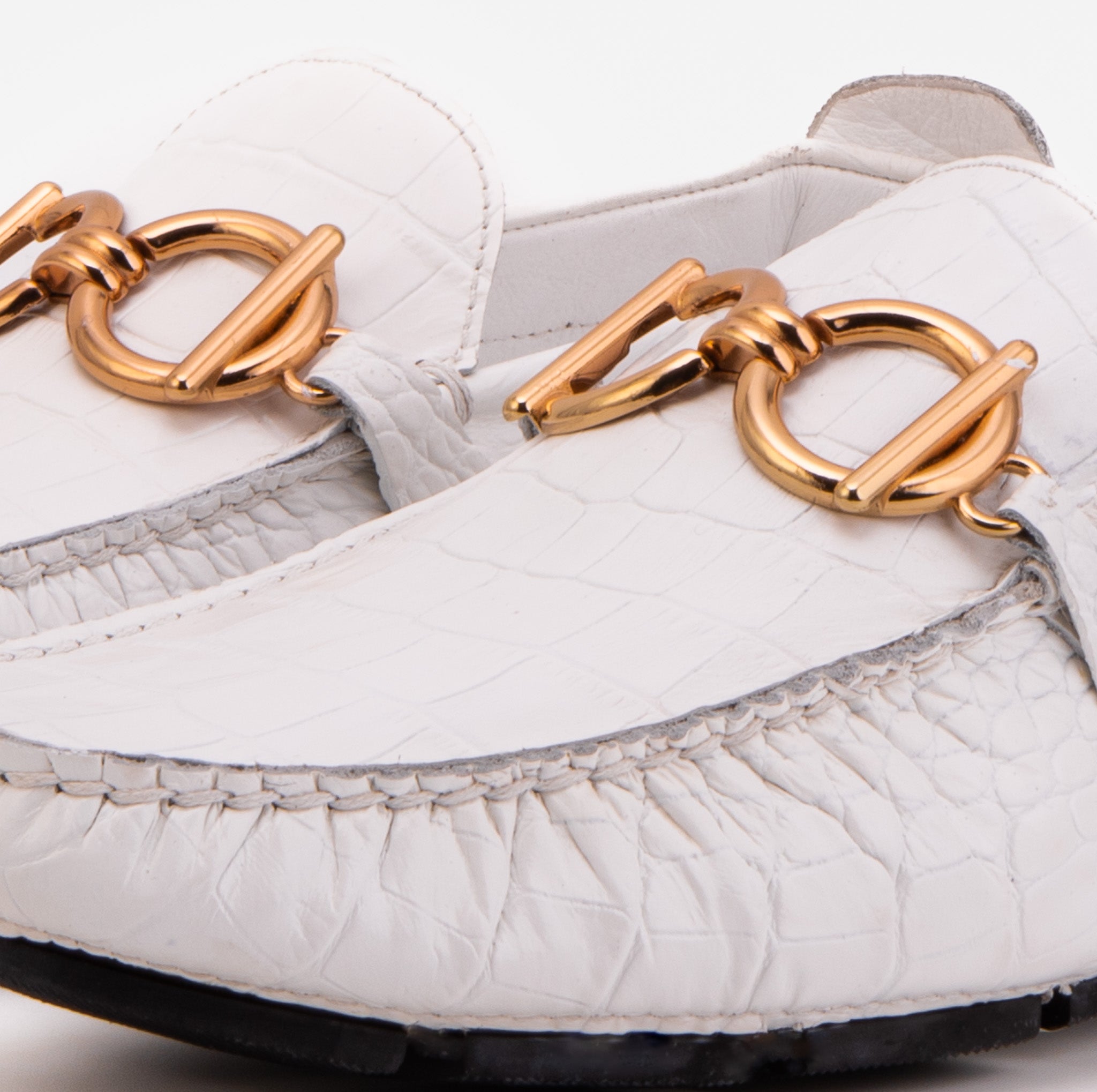 The Pisa White Leather Bit Drive Loafer Shoe For Sale