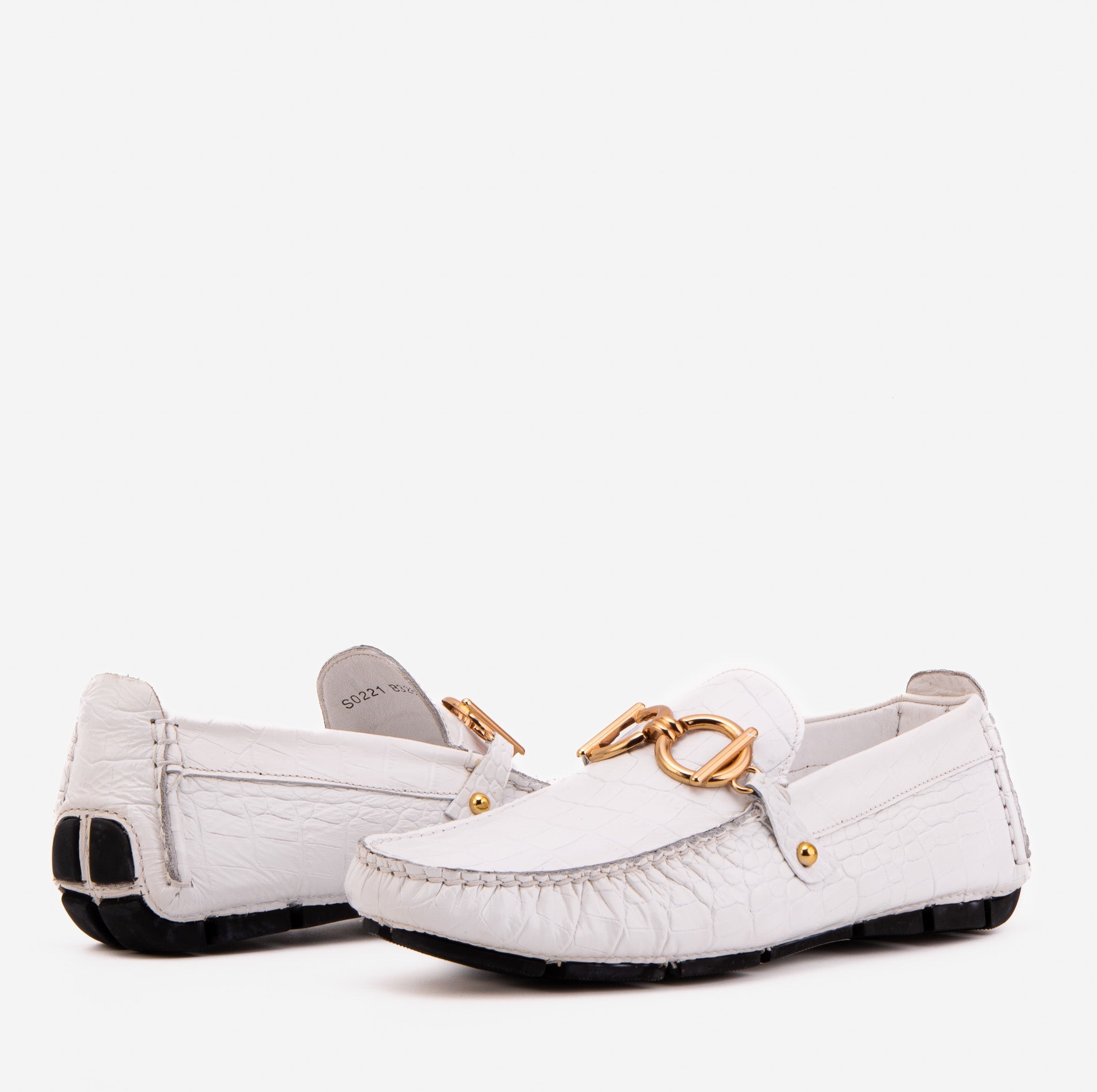 The Pisa White Leather Bit Drive Loafer Shoe For Sale