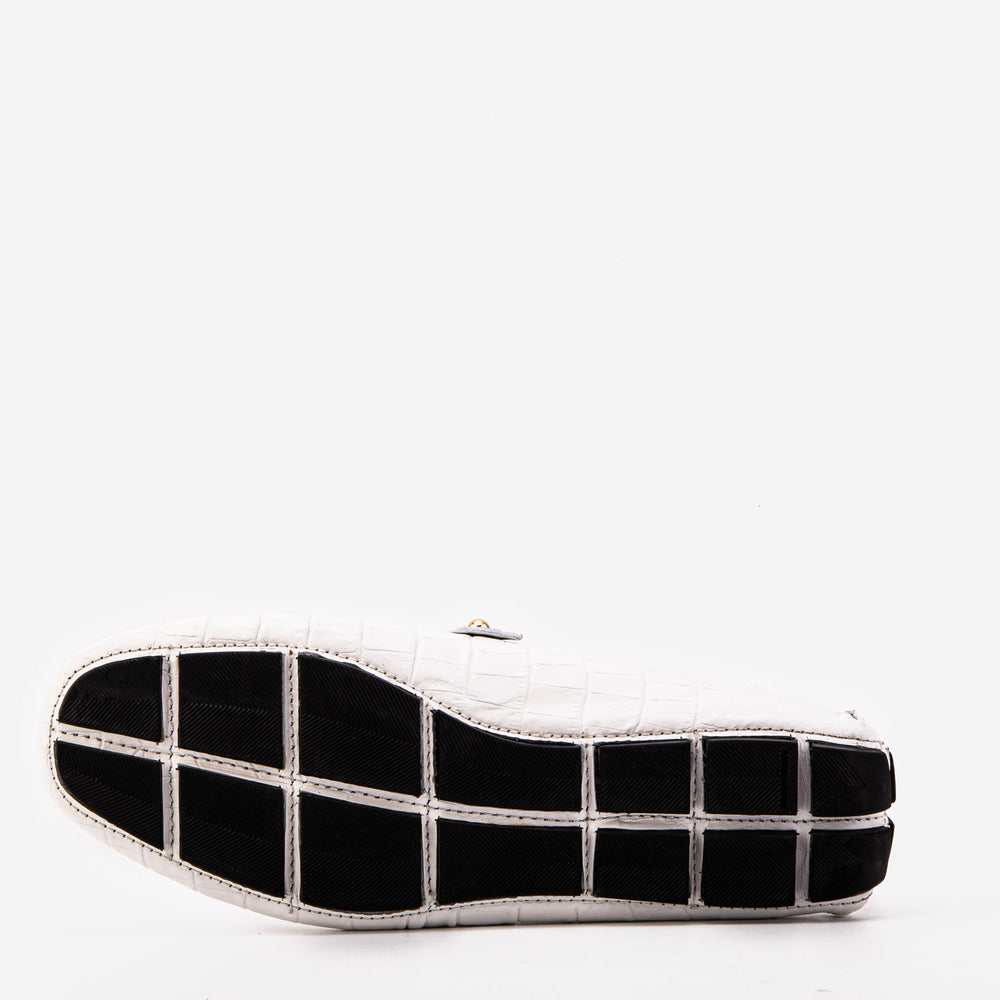 The Pisa White Leather Bit Drive Loafer Shoe For Sale