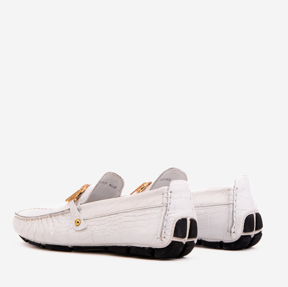 The Pisa White Leather Bit Drive Loafer Shoe For Sale